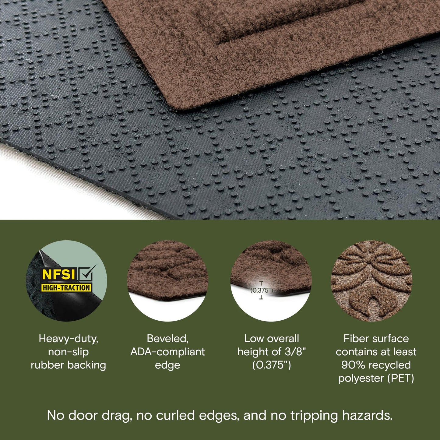 WaterHog Phoenix Front Door Mat Indoor Outdoor Entrance, Absorbent All-Weather Doormat with Non-Slip Rubber Backing, Dirt & Moisture Trapper, Low Profile, Easy Clean, Made in USA, 23"x35.5" Dark Brown