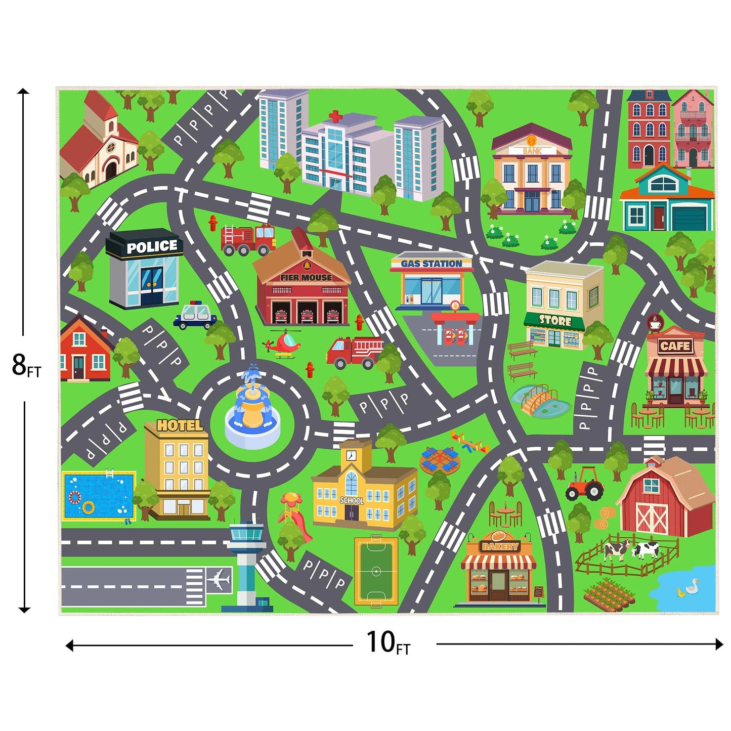 OHDS Kids Rugs for Playroom - Soft & Non-Slip 8x10 Feet Town City Map Road Rug Cars Play Mat, Childrens Road Catpet Washable Rug for Classroom Nursery Bedroom Boys