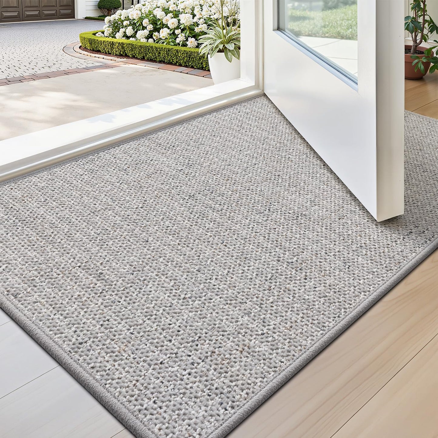 LUMI Thin Indoor Door Mat 17''x30'', Traps Dirt and Moisture, Non-Slip Rubber Backing Mats, Modern Inside Doormat for Home Entrance, Entryway, Patio & Porch, Light Gray