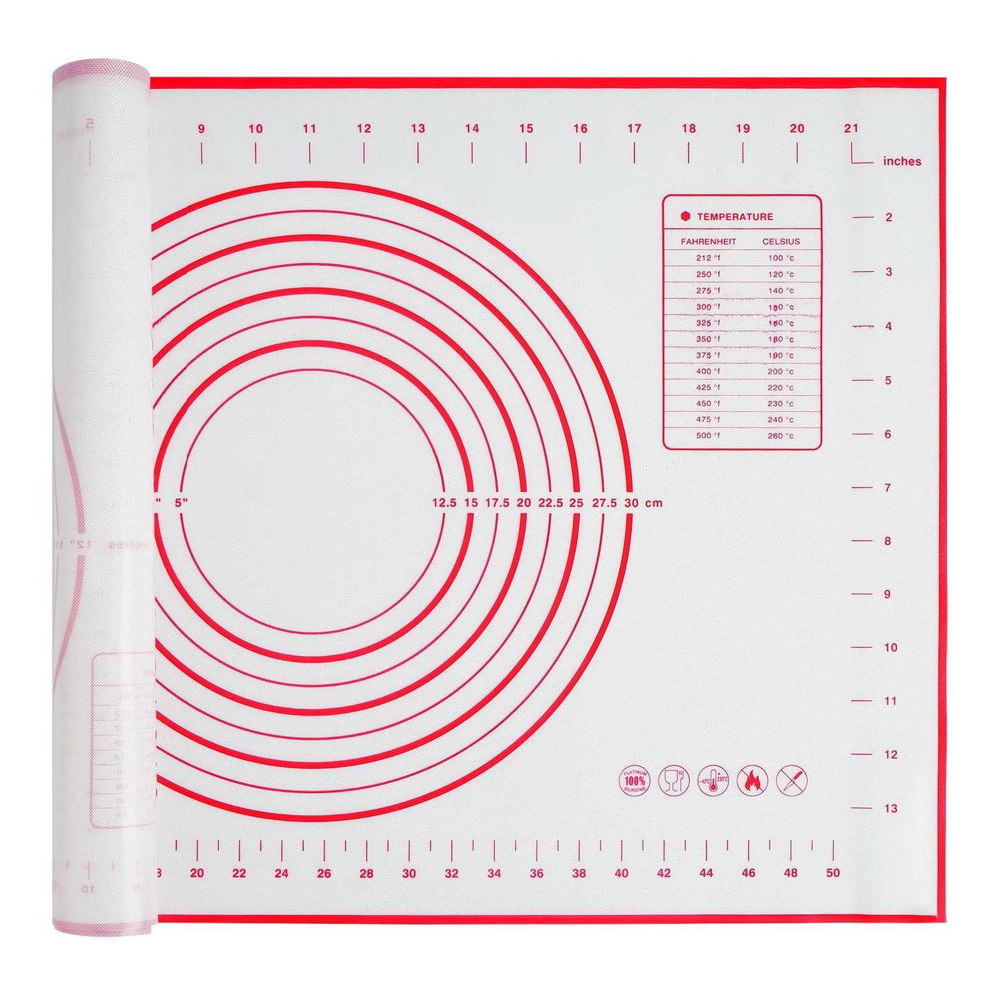 Silicone Baking Mat, 16" x 24" - Non-Slip Pastry Mat for Rolling Dough, Pie Crust & Fondant, Oven Liner with Measurement