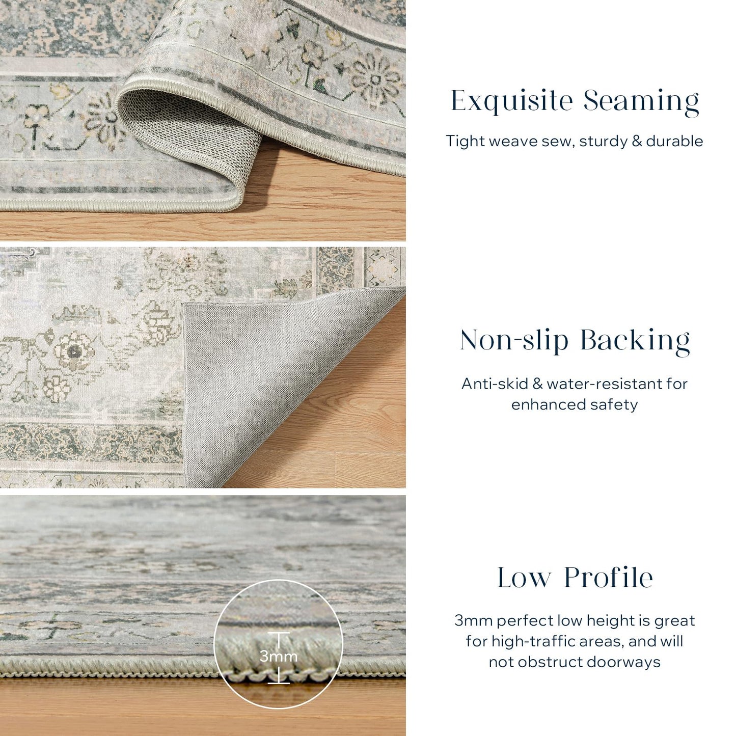 Phantoscope Washable Area Rug 6'x9' Non-Slip, Vintage Neutral Rugs for Living Room, Bedroom, Dining Room, Distressed Boho Medallion Pattern, Low-Pile Foldable Floor Carpet, Silver Grey/Taupe