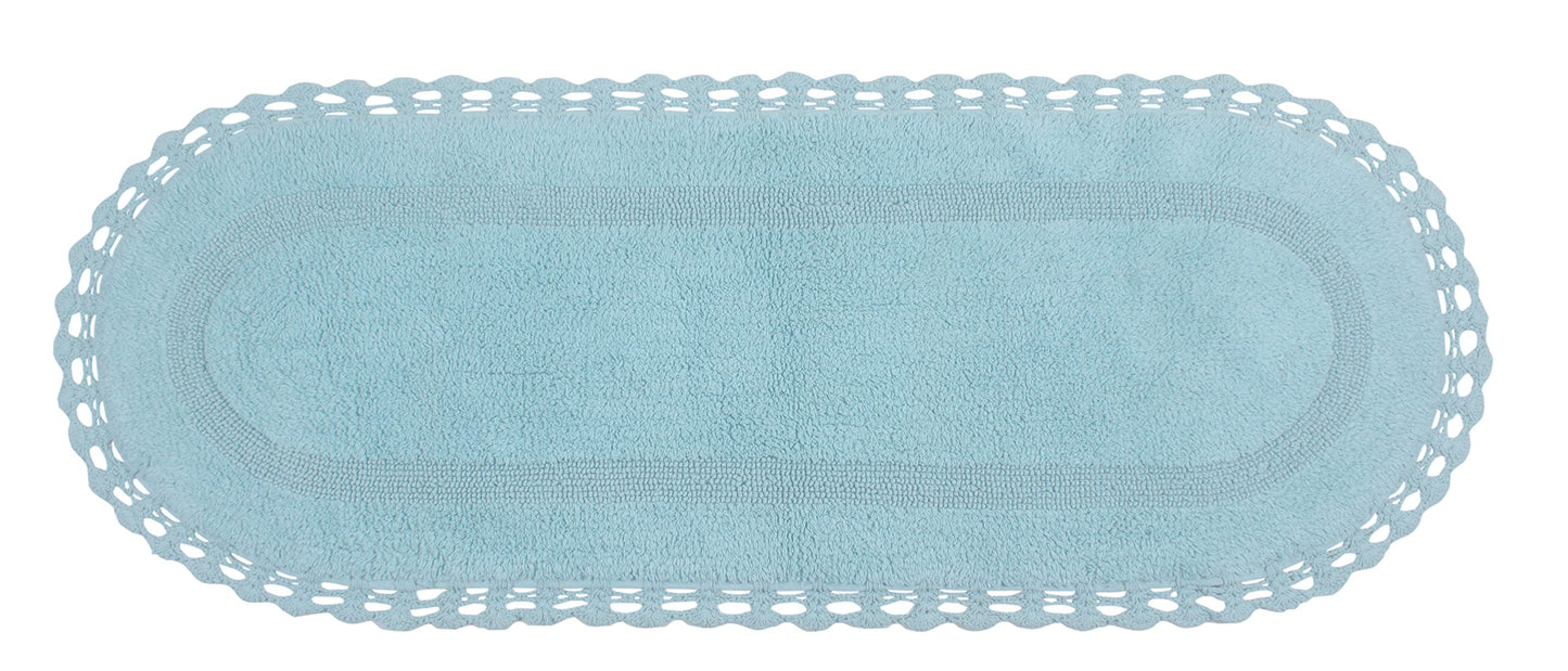 Home Weavers Hampton Crochet Reversible Bathmat 100% Cotton Bathroom Rug, Machine Washable Rug, Extra Soft and Absorbent Bath Rug, Kitchen Mat, 21"x54" Runner, Aqua