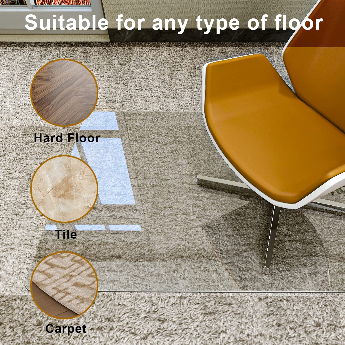 GLSLAND Office Chair Mat for Carpet - 36" x 46" Tempered Glass Floor Mat - for Office Chair on Carpet - 1/6" Thick Clear Computer Floor Mat with 4 Anti-Slip Pads