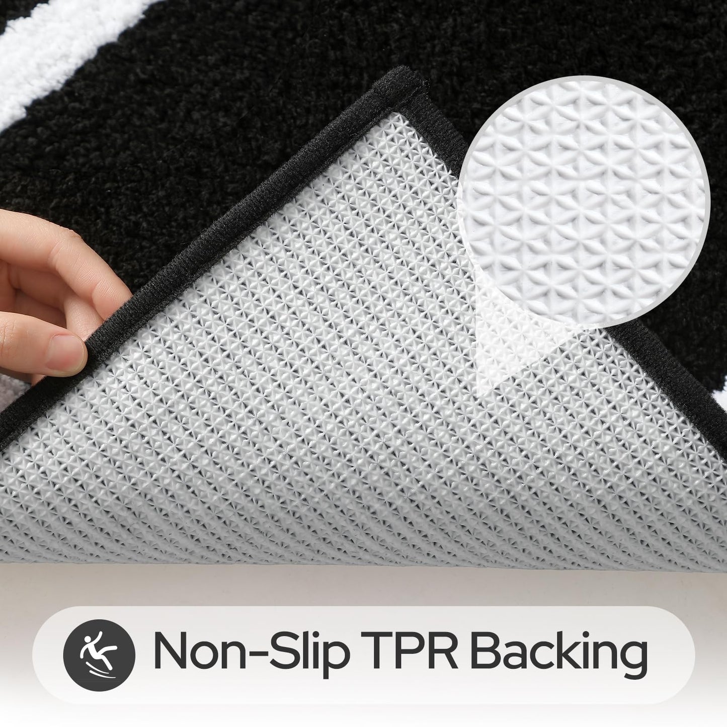 HOMEIDEAS Bathroom Rugs Sets 2 Piece, Super Soft and Absorbent Microfiber Tufted Bath Mats, Non-Slip and Machine Washable Bath Rugs(Black and White)