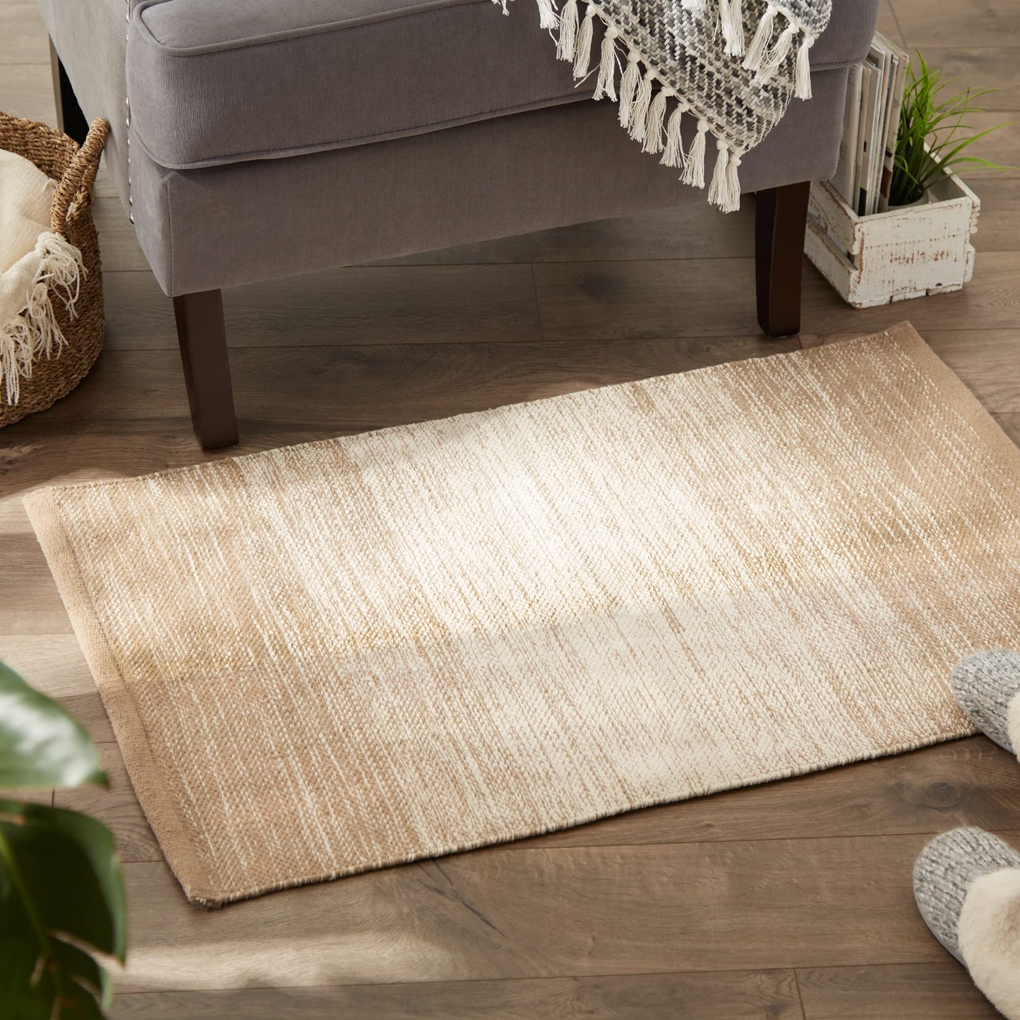 DII Woven Cotton Throw Rug, Area Rugs for Kitchen, Bedroom, Bathroom or Entry Way, Small Rug, 2x3, Ombre Stone