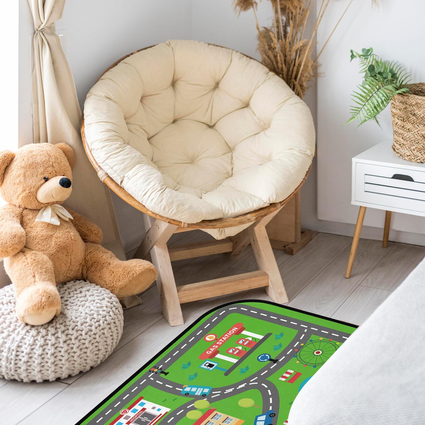 Kids Play Mat Rug, 36"x24" Low Pile City Road Traffic Carpet, Educational Toddler Playmat with Farm & Vehicle Scene, Non-Slip Washable Floor Rug for Playroom Bedroom Nursery, Ideal Gift for Boys Girls