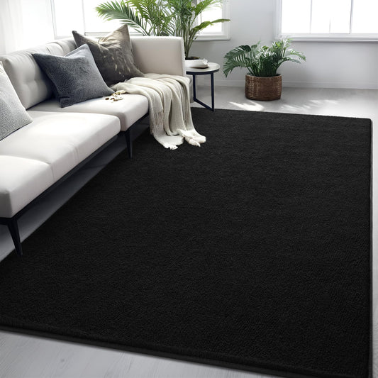 FALARK Rugs for Bedroom Living Room, 4x6 ft Black Area Rug, Washable Memory Foam Indoor Carpet, Modern Aesthetic Minimalist Non-Slip Carpets for Boys Girls Adults Home Decor