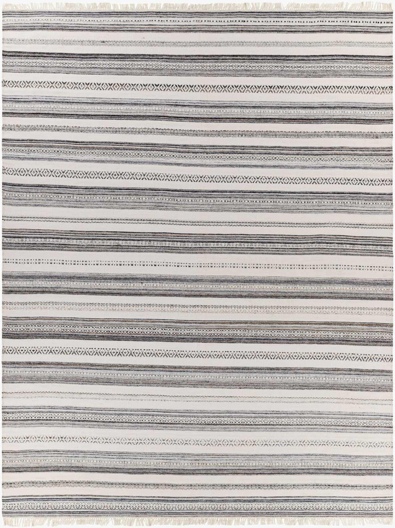 Hauteloom Geographe Recycled Material Living Room, Bedroom Area Rug - Striped Geometric Border - Contemporary Modern Minimalist Farmhouse Boho - Beige, Dark Red, Charcoal, White, Gray - 5' x 7'6"