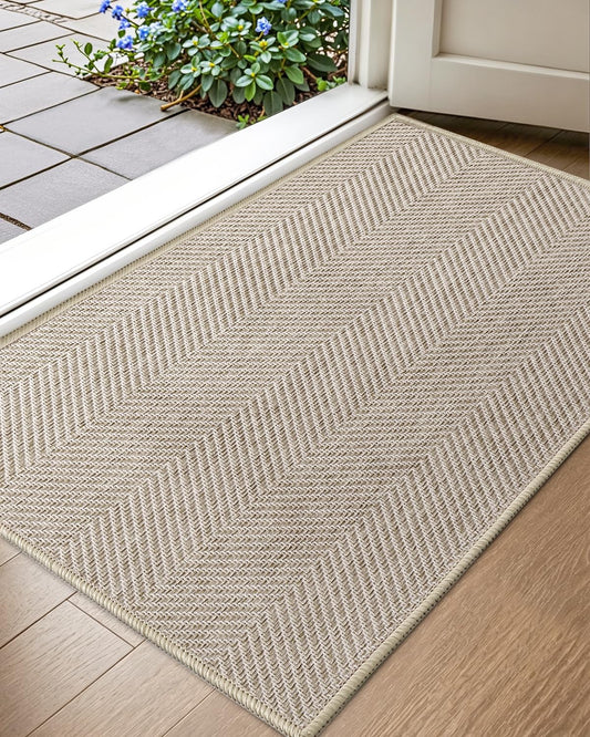 Color&Geometry Ultra Thin Indoor Door Mat 24"x36", Machine Washable Front Door Mat Non Slip, Low Profile Entrance Mat Indoor, Absorbent Carpet for Inside, Entry, Entryway, Oatmeal (FOLD)