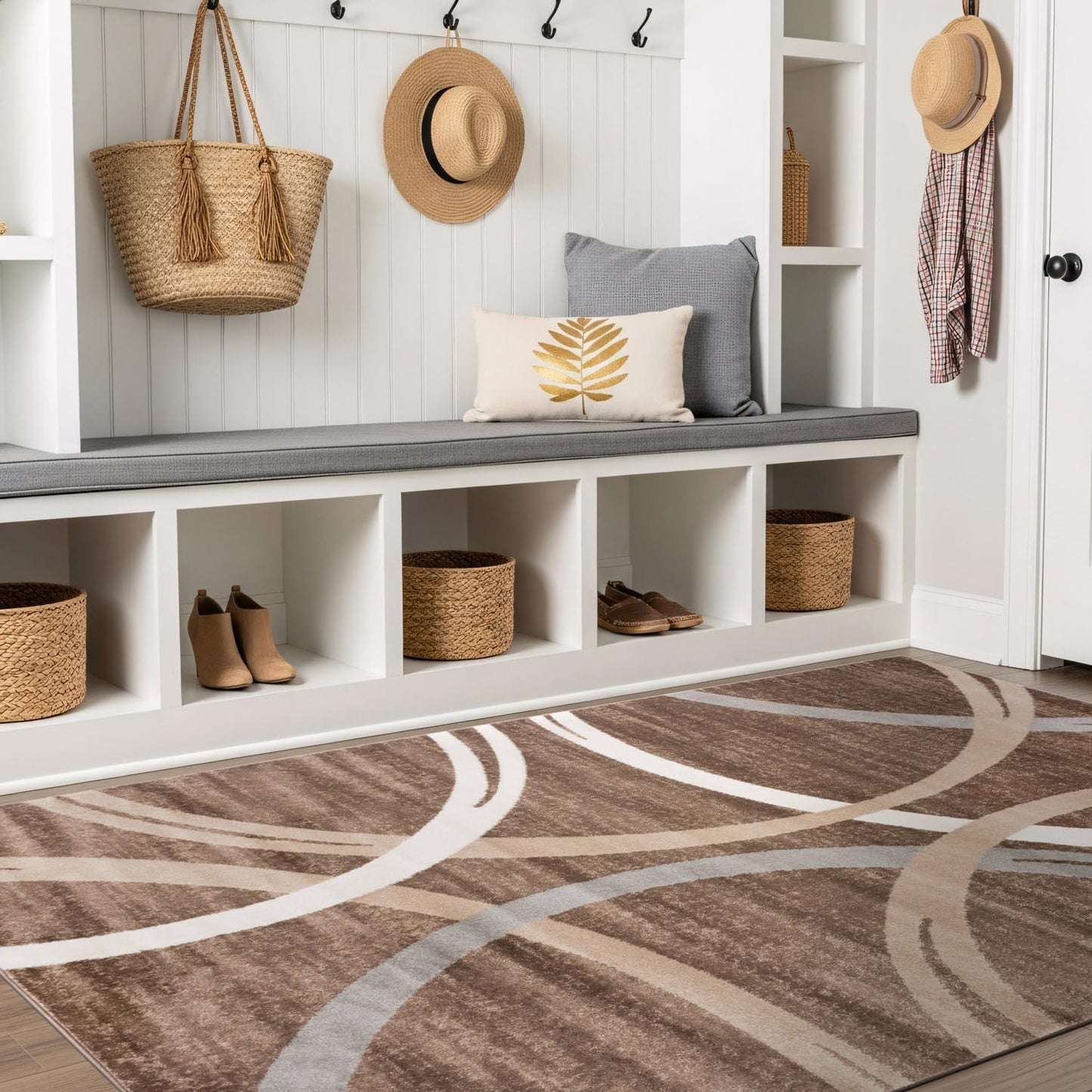 Rugshop Modern Wavy Circles Design Area Rug, Fade-Resistant Carpet for Bedroom, Office, or Small Spaces, Brown, 3'3" x 5'