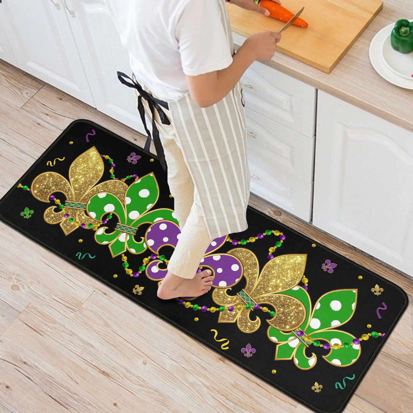 Lumiprinta Mardi Gras Kitchen Rug Set of 2, Carnival Absorbent Washable Non-Slip Comfort Standing Floor Mat for Kitchen Bathroom Living Room Sink Laundry