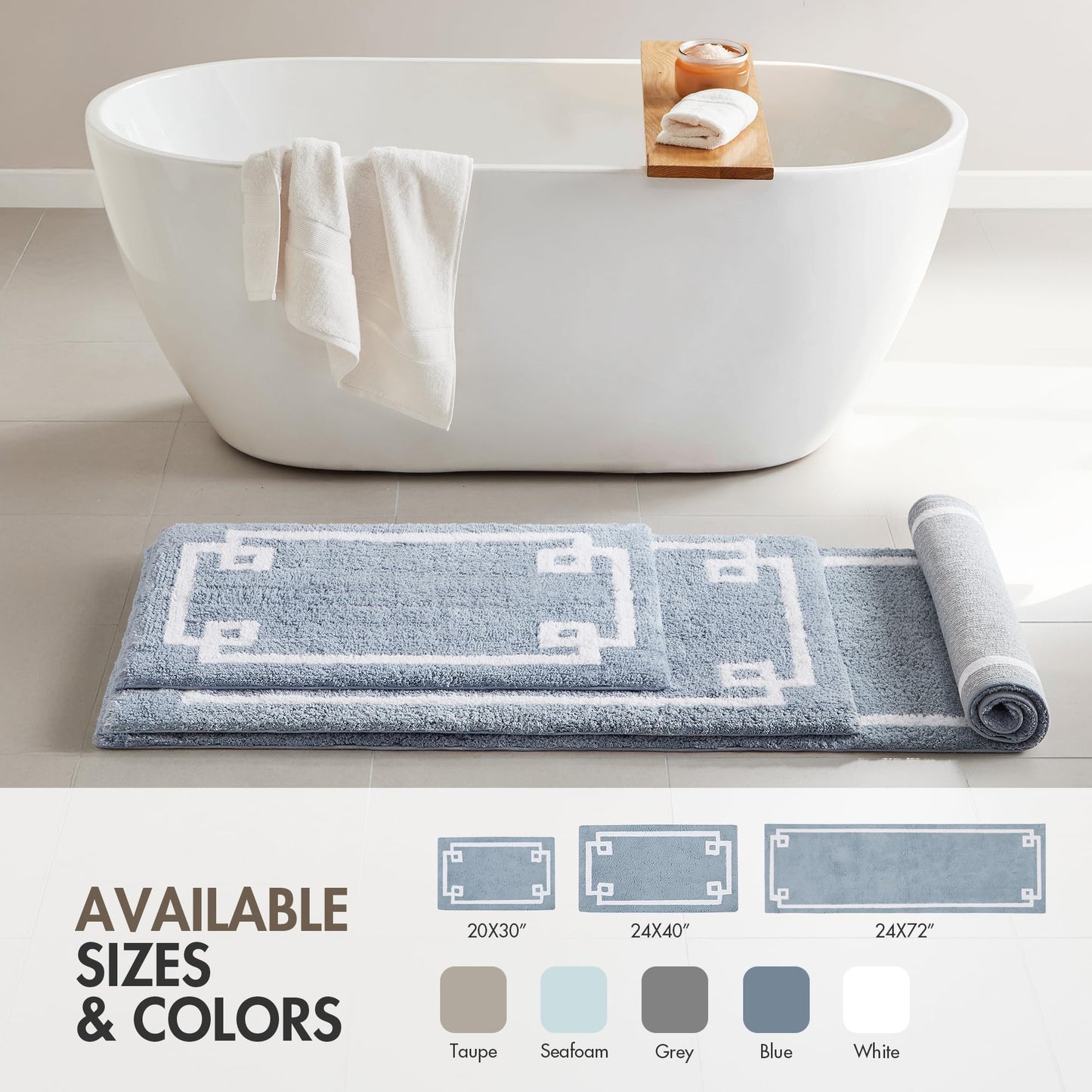 Madison Park Evan 100% Cotton Bathroom Non Slip Backing-Luxurious Tufted Plush Bath Mat Absorbent, Quick Dry, Spa Design Shower Room Décor, 20x30" Blue