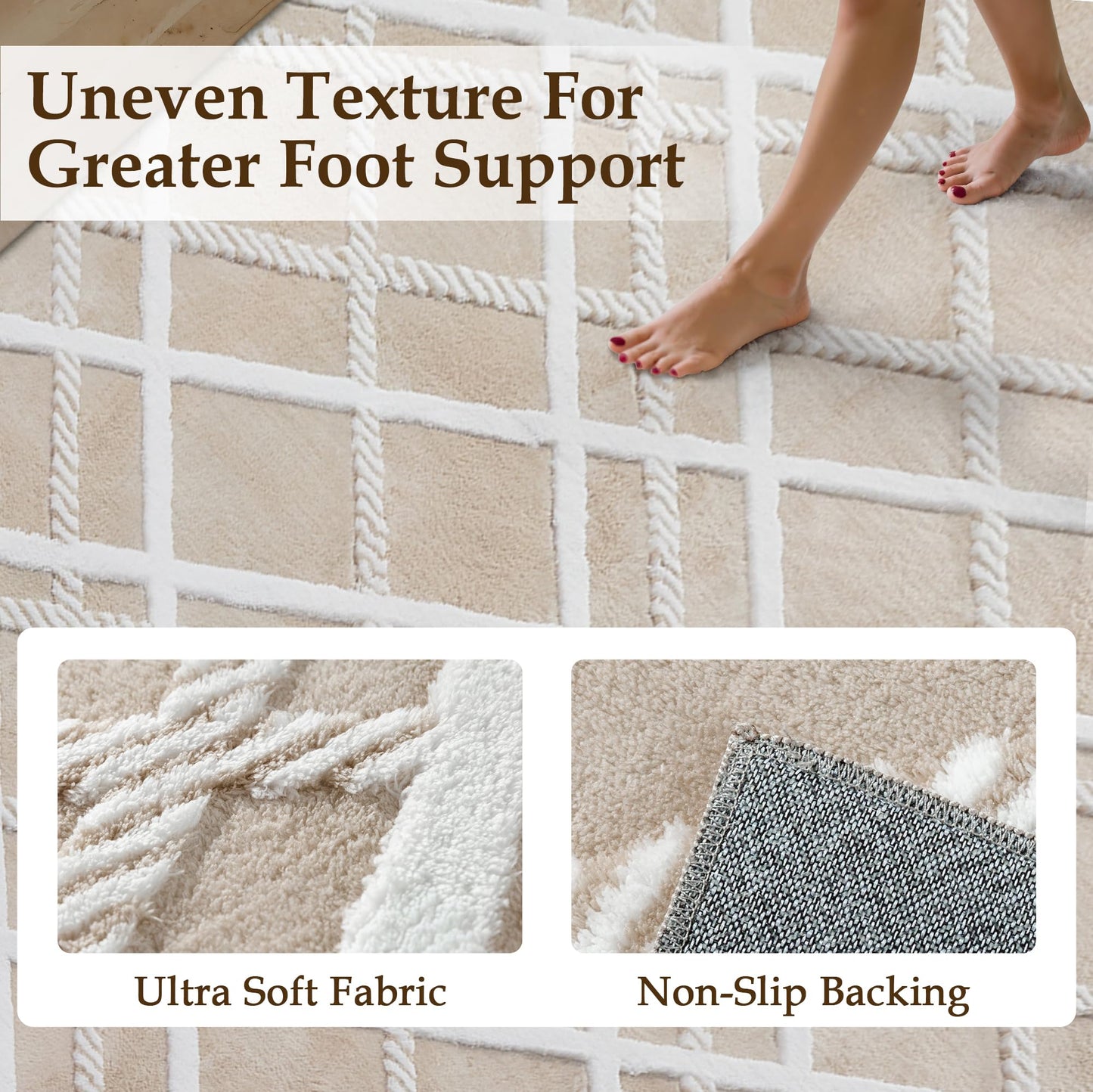 HUGEAR 5x7 Shag Area Rug Beige Modern Neutral Medium Plush Pile Super Soft Indoor Fuzzy Carpet Non Slip Non-Shedding Easy Care 0.5-inch Thick for High Traffic Areas in Living Room Bedroom Dining