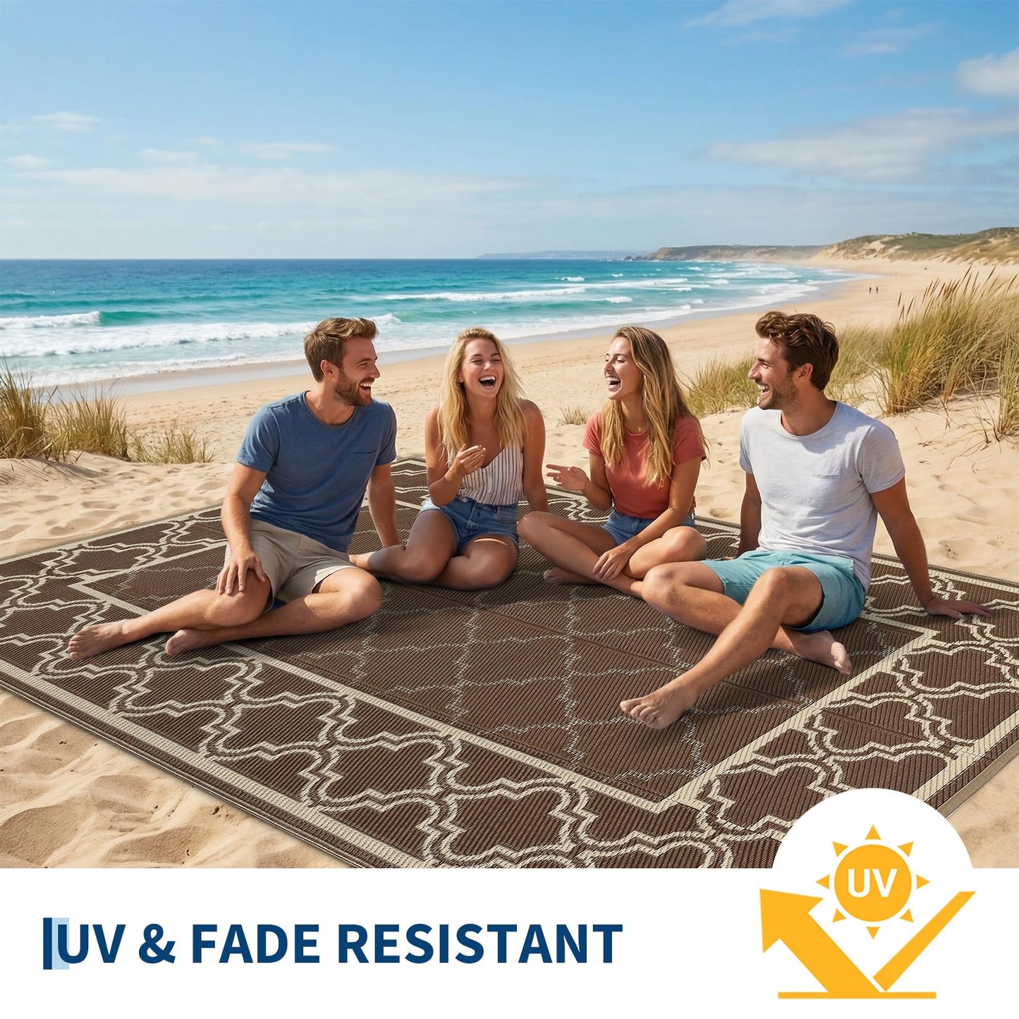 Garvee Reversible Outdoor Rug 5x8, Waterproof Outdoor Plastic Straw Rug with Interlacing Pattern, RV Mat for Picnics, Patio, Camping, Balcony, Deck, Backyard, Porch, Brown
