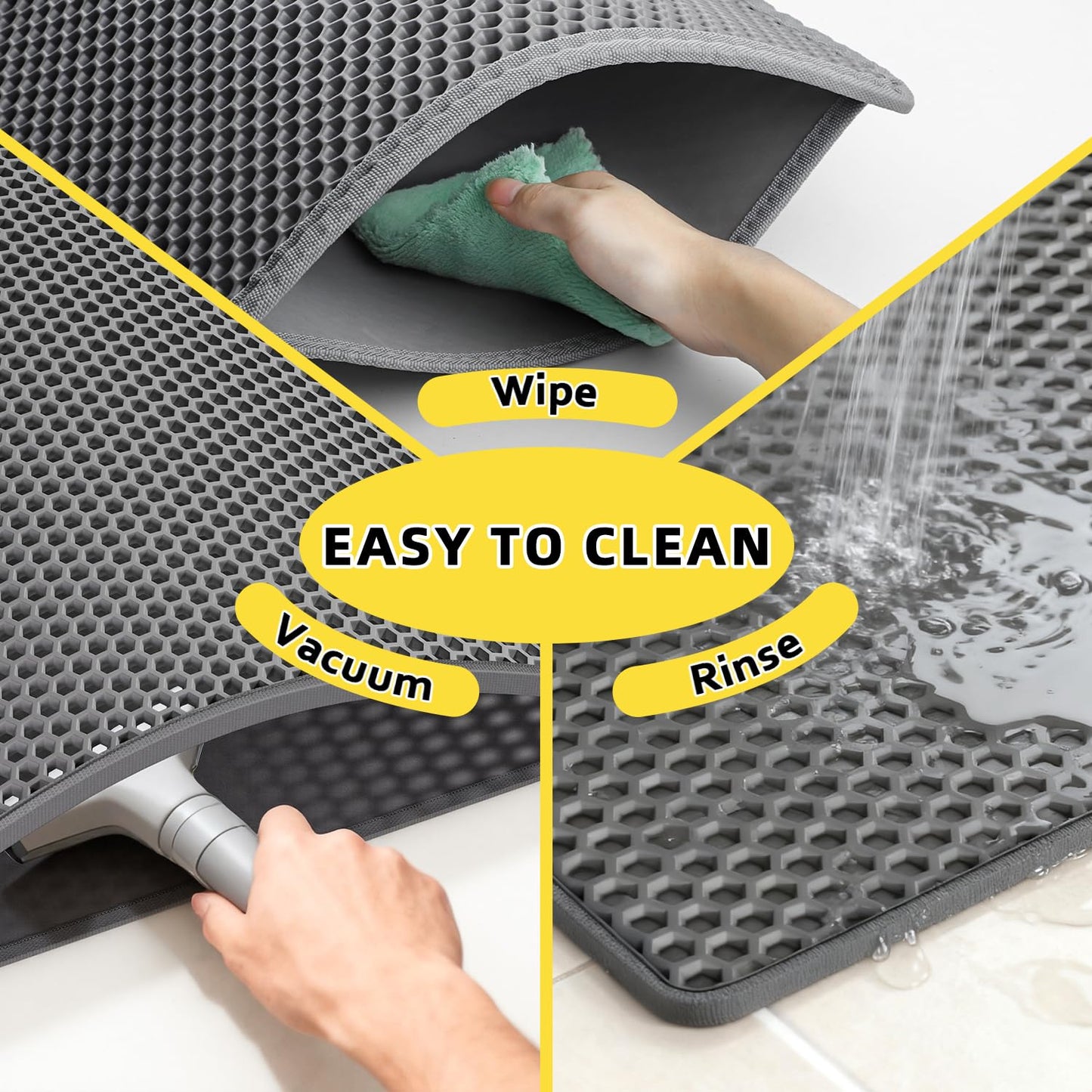 Kaxionage Cat Litter Mat, 30"X24" Large Double Layer Litter Trapping Mat, Waterproof/Urineproof, Easy to Clean Kitty Litter Mats for Floor, Scatter Control (Grey-1Pack)
