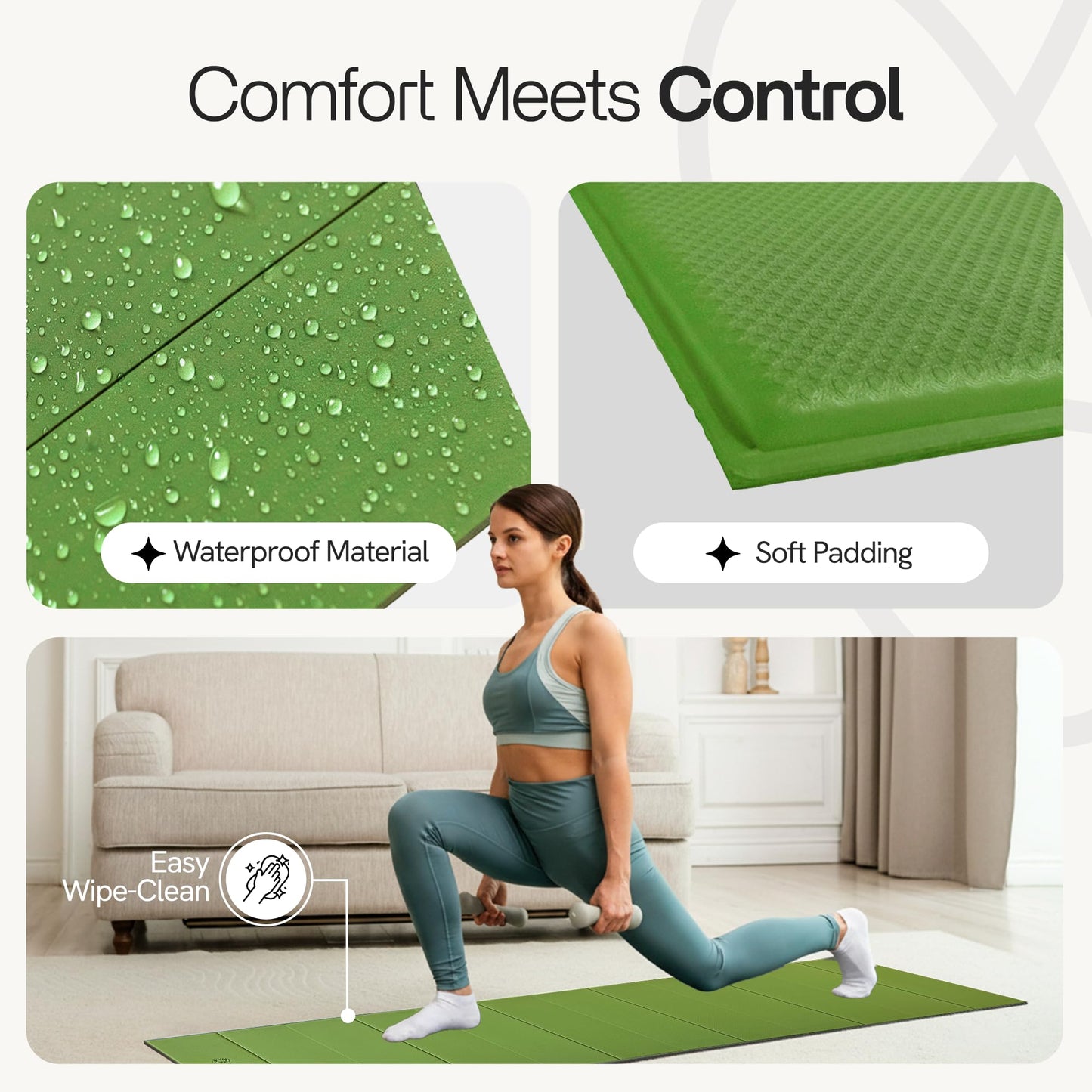 Folding Yoga Mat, TPE Folding Yoga Mat, Foldable Exercise Mat for Yoga, Pilates, Floor Workouts, Compact Design, Travel Friendly, Ideal for Home & Gym, Knee pad, Kneeling pad, No Roll Mat (Green)