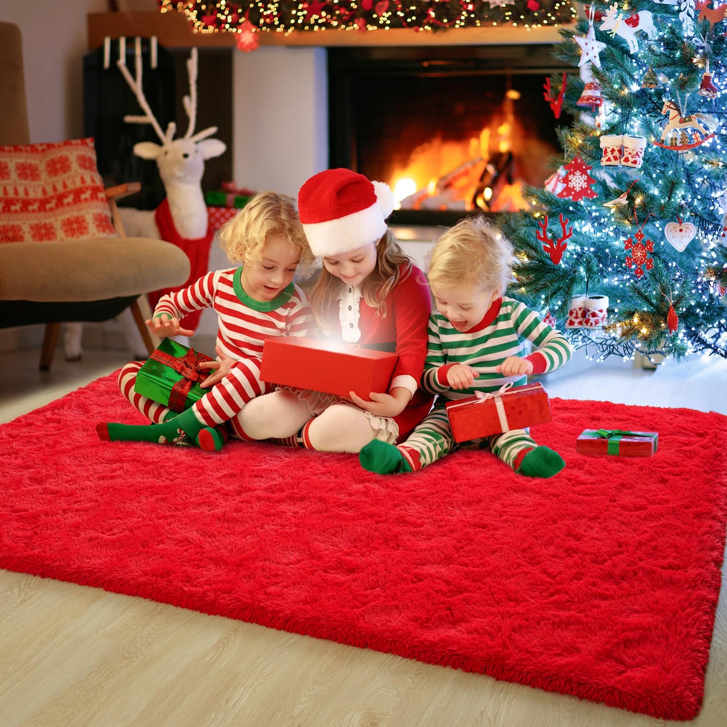 Chicrug Soft Area Rugs for Bedroom Living Room Plush Fluffy Rug 3x5 Feet, Shag Furry Area Rug Carpet Non Shedding for Nursery Children Kids Girls Room Home Decorative,Red