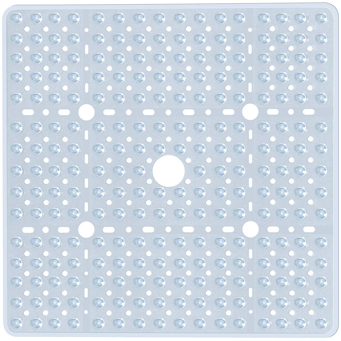 Naoloture Large Square Shower Mat 27 x 27 Inch Clear, Non Slip Shower Bathtub Mats for Inside Shower With Big Suction Cups Drain Holes, Anti Slip Bathroom Floor Shower Stall Mats, Easy Clean, BPA-Free