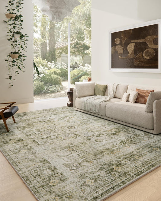 8x10 Washable Rugs for Living Room: Large Area Rug for Bedroom Non Slip Low Pile Soft Faux Wool Non Shedding Vintage Boho Carpet Rugs for Dining Room Kitchen Nursery Under Table Farmhouse Home Office