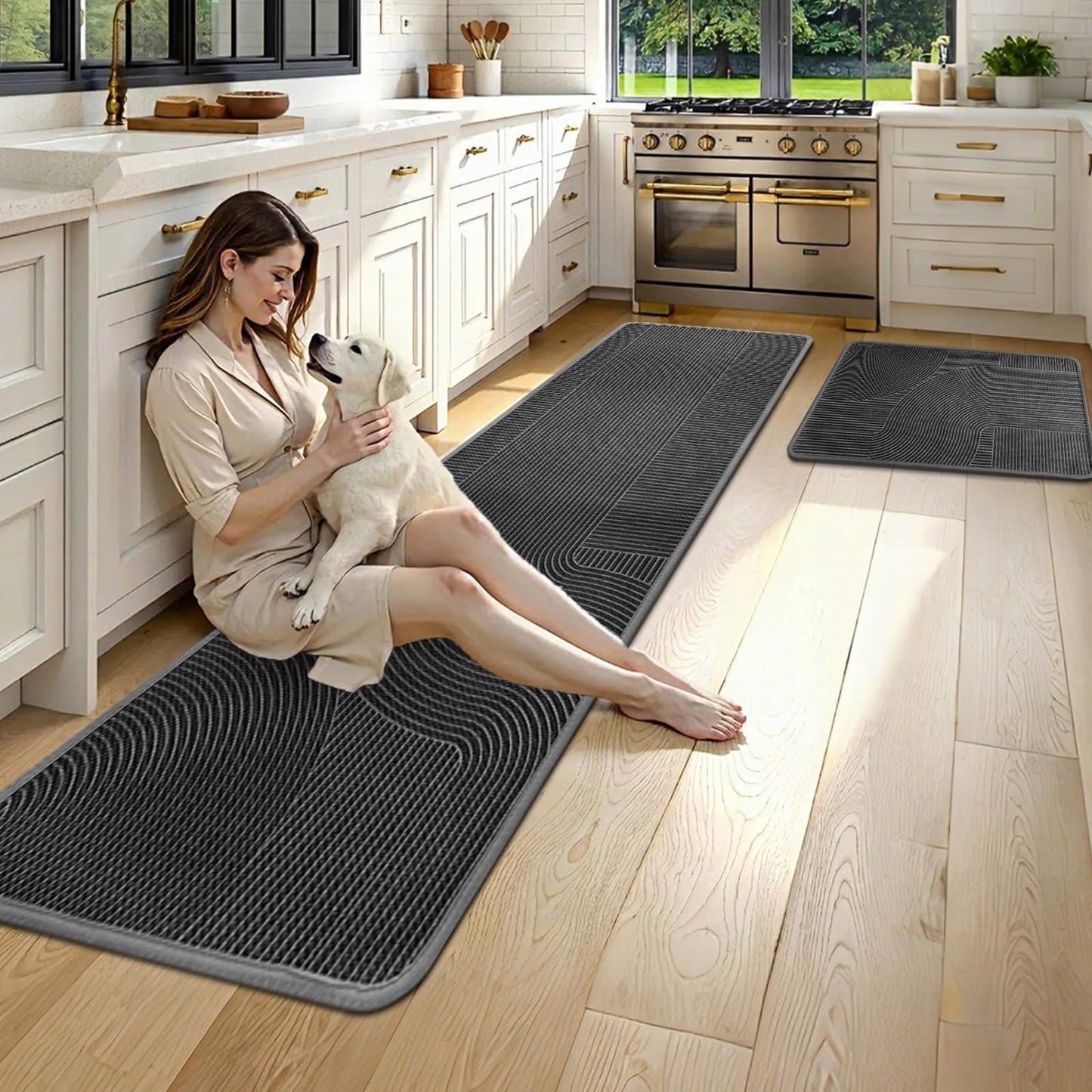 HAPACE Kitchen Mat Set of 2 PCS, Anti Fatigue Kitchen Floor Mat, Kitchen Runner Cushioned Non Slip for Kichen, Office, Balcony, Gray, 17" x 30"+17" x 59"