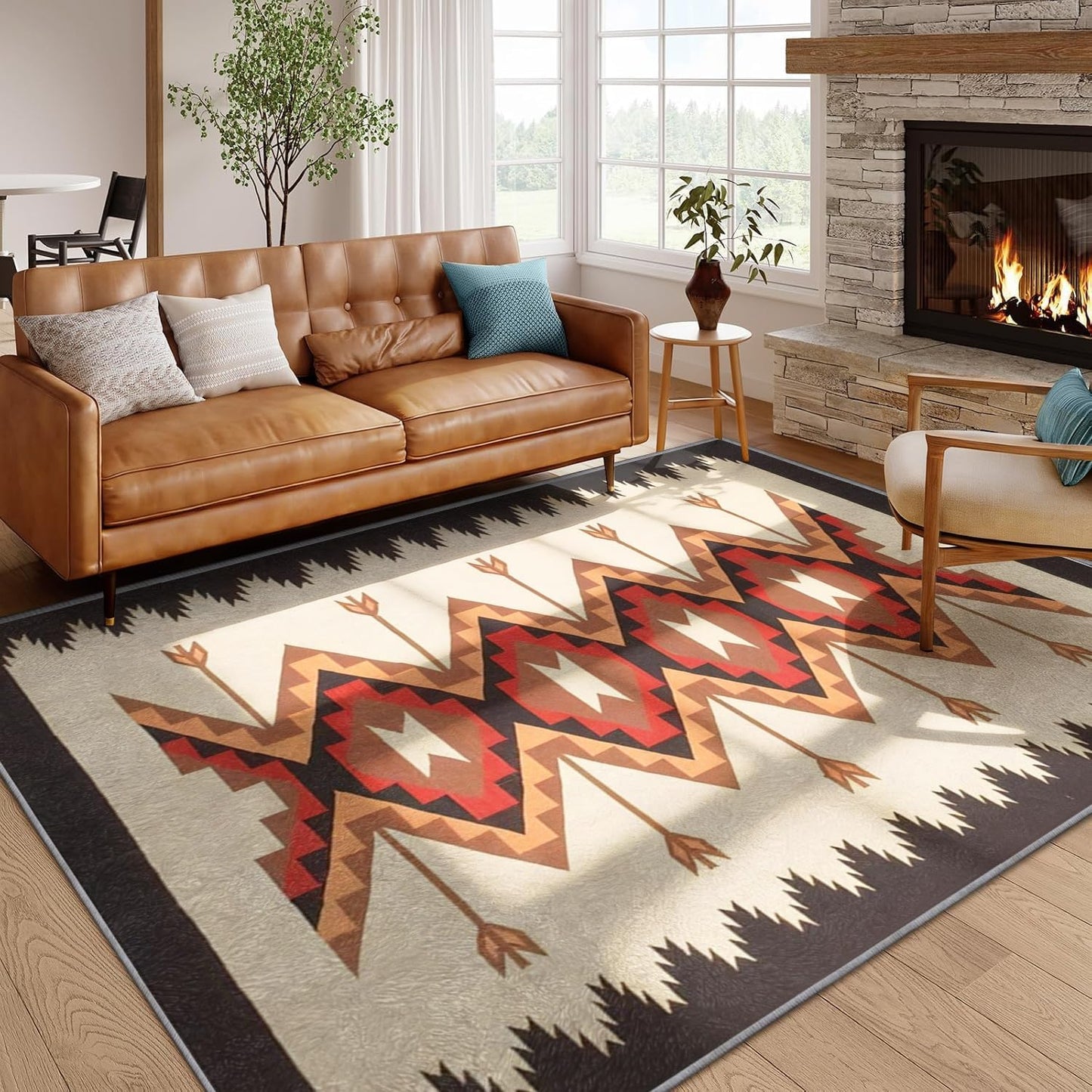 Western Rustic Area Rug, 5x7ft,Aztec Native American Rugs, Bohemian Farmhouse Rug, Moroccan Collection Indoor Rug for Bedroom, Living Room, Patio, Dining Room Entrance Southwestern Carpet