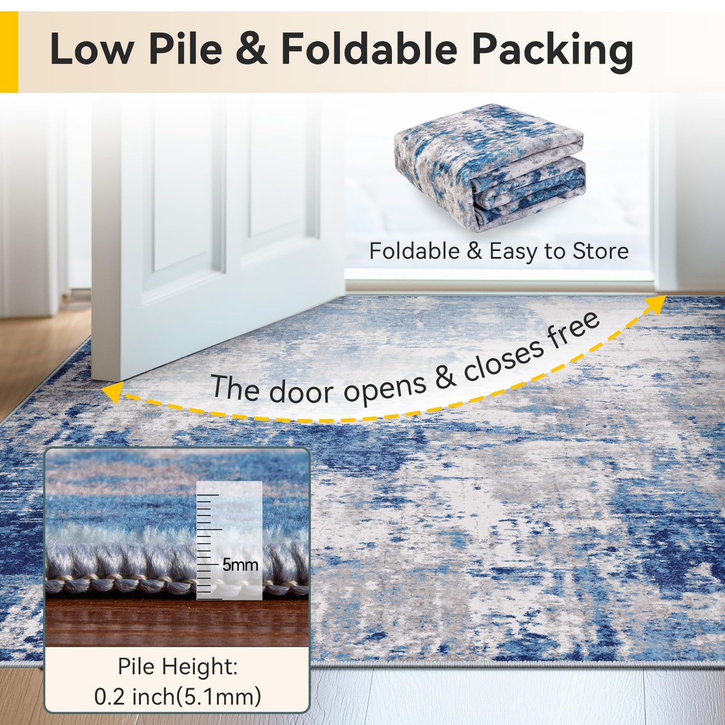 RELEANY Washable Area Rugs 5'x7' Non-Slip Modern Abstract Soft for Living Room Entryway Bedroom Kitchen, Print Pattern, Blue Grey Navy Gray