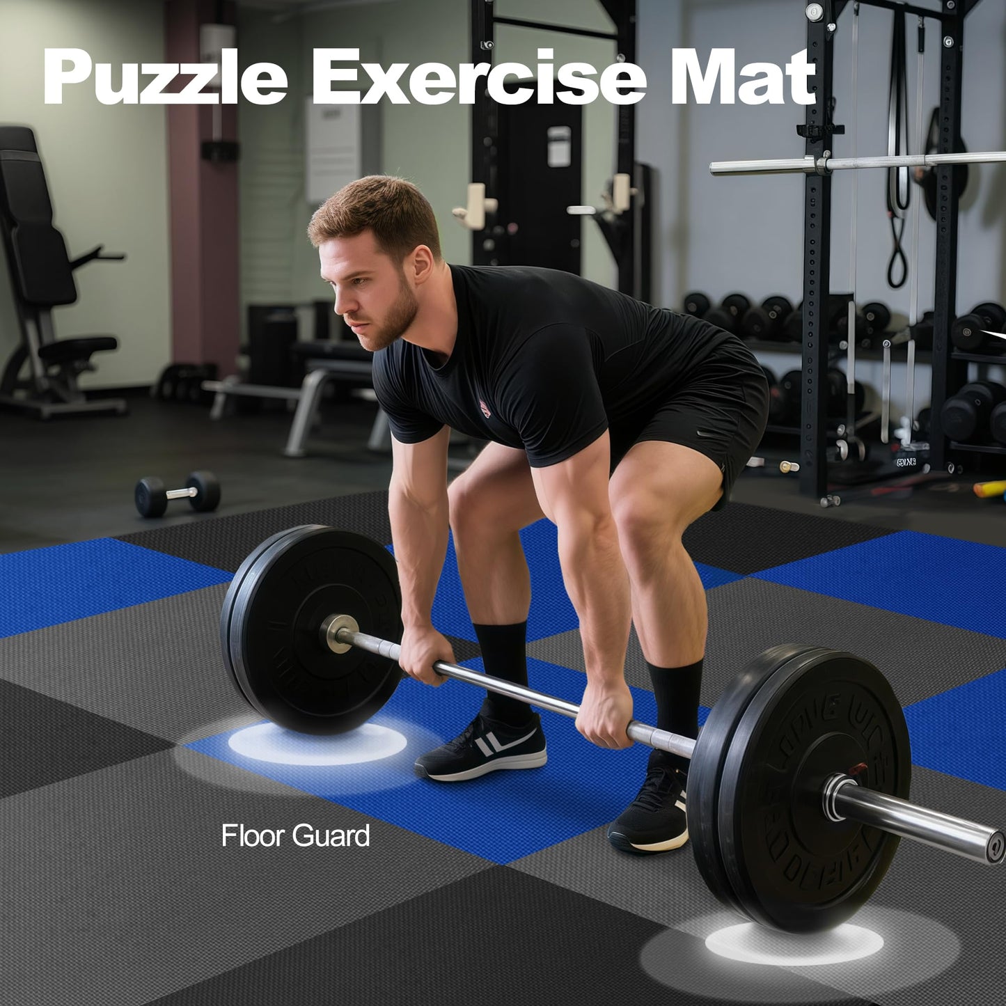Elevon Puzzle Exercise Gym Flooring Mat, 1/2" Thick EVA Interlocking Foam Tiles Workout Mat for Home Gym, Fitness Equipment, MMA, Gymnastics, 36 Tiles Shock-Absorbing Exercise Mat, Black (144 Sq Ft)