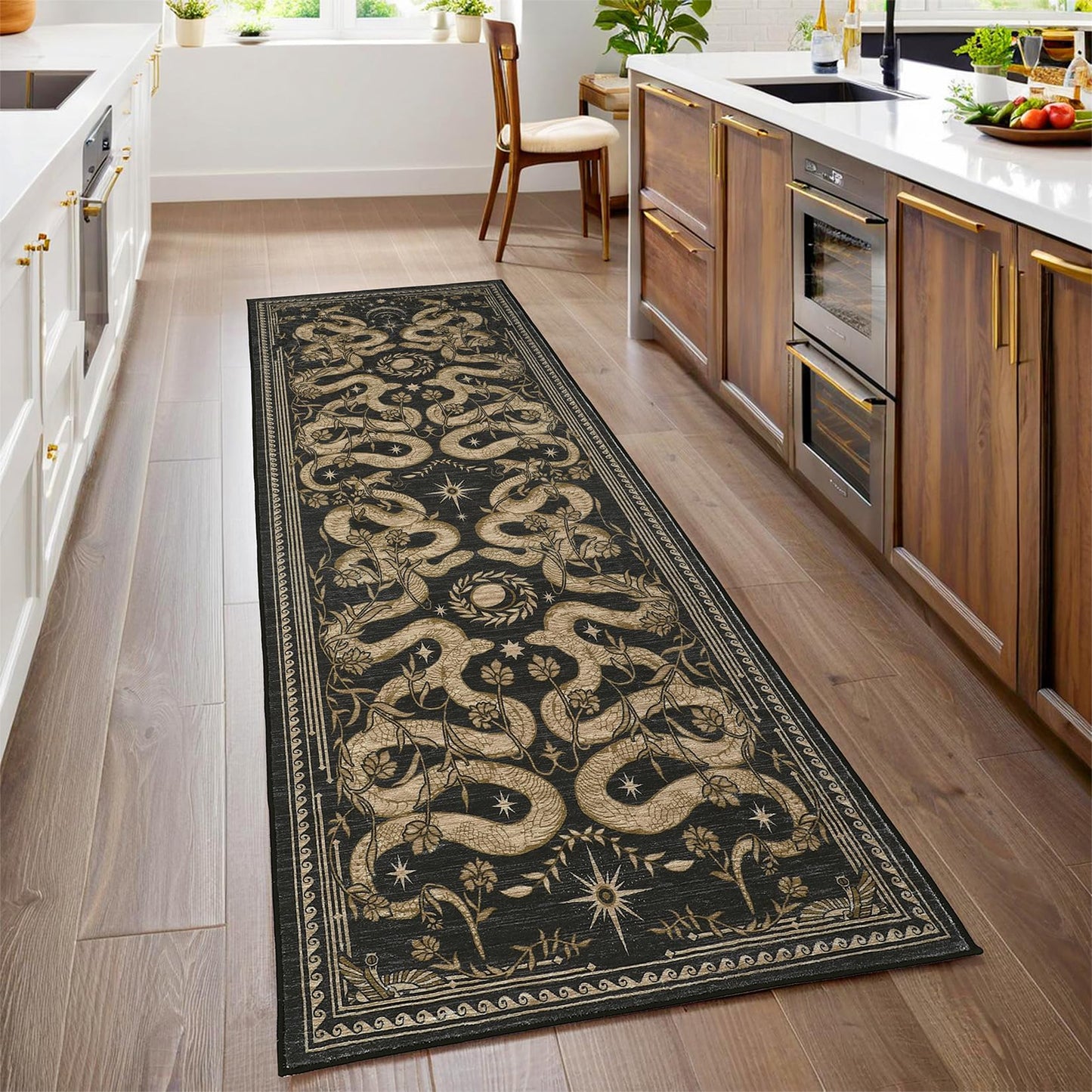 Snake Washable Runners for Hallways 2x6 Runner Rug for Kitchen Non Slip with Rubber Back Forest Soft Low-Pile Stain Resistant Thin Carpet for Bedroom Bedroom Laundry Room Dark Grey