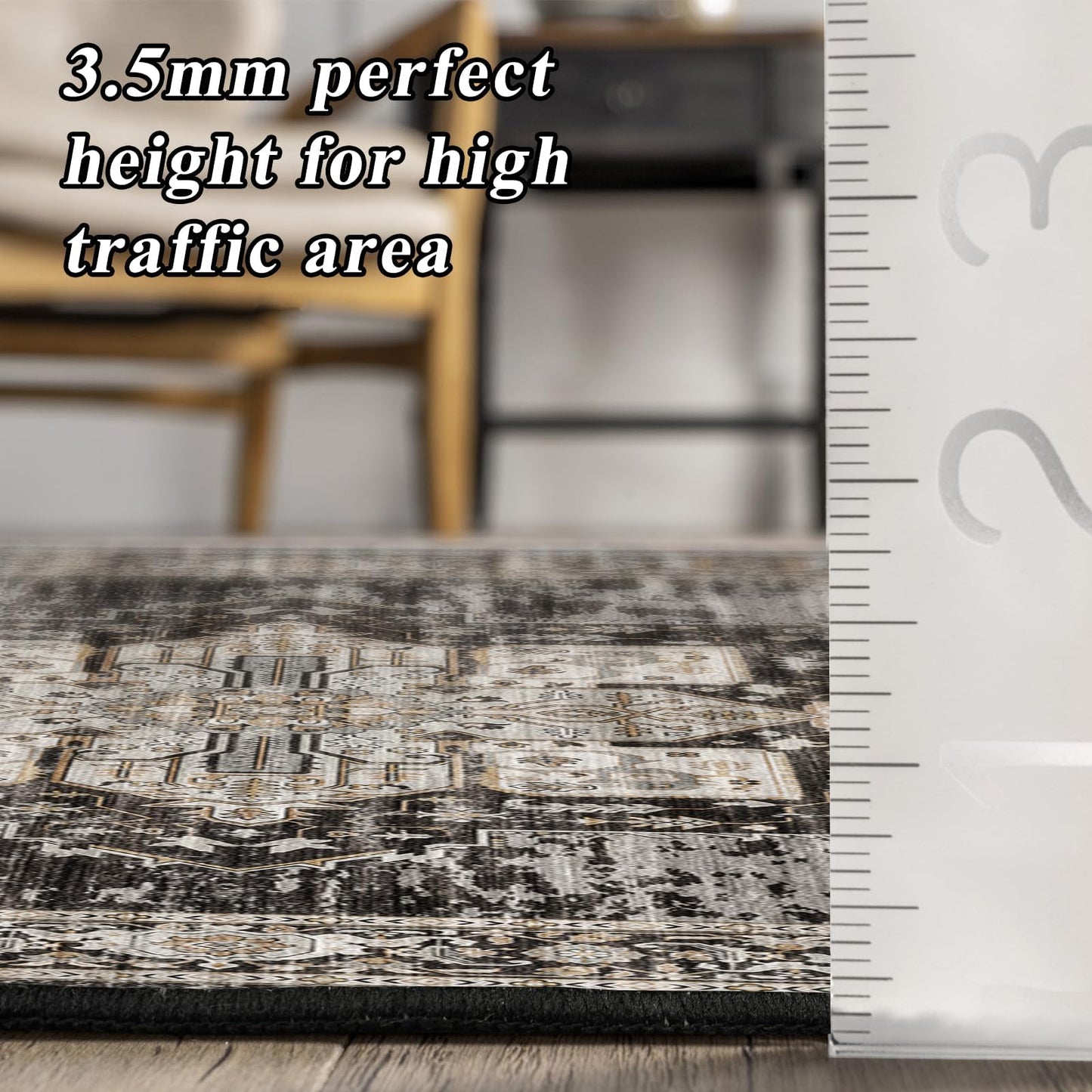 RUUGME Black Washable Entry Rug : 3x4 Rugs for Entryway Kitchen Bathroom Indoor - Soft Stain Resistant Carpets Distressed Floor Decor Mat 3x4 Black