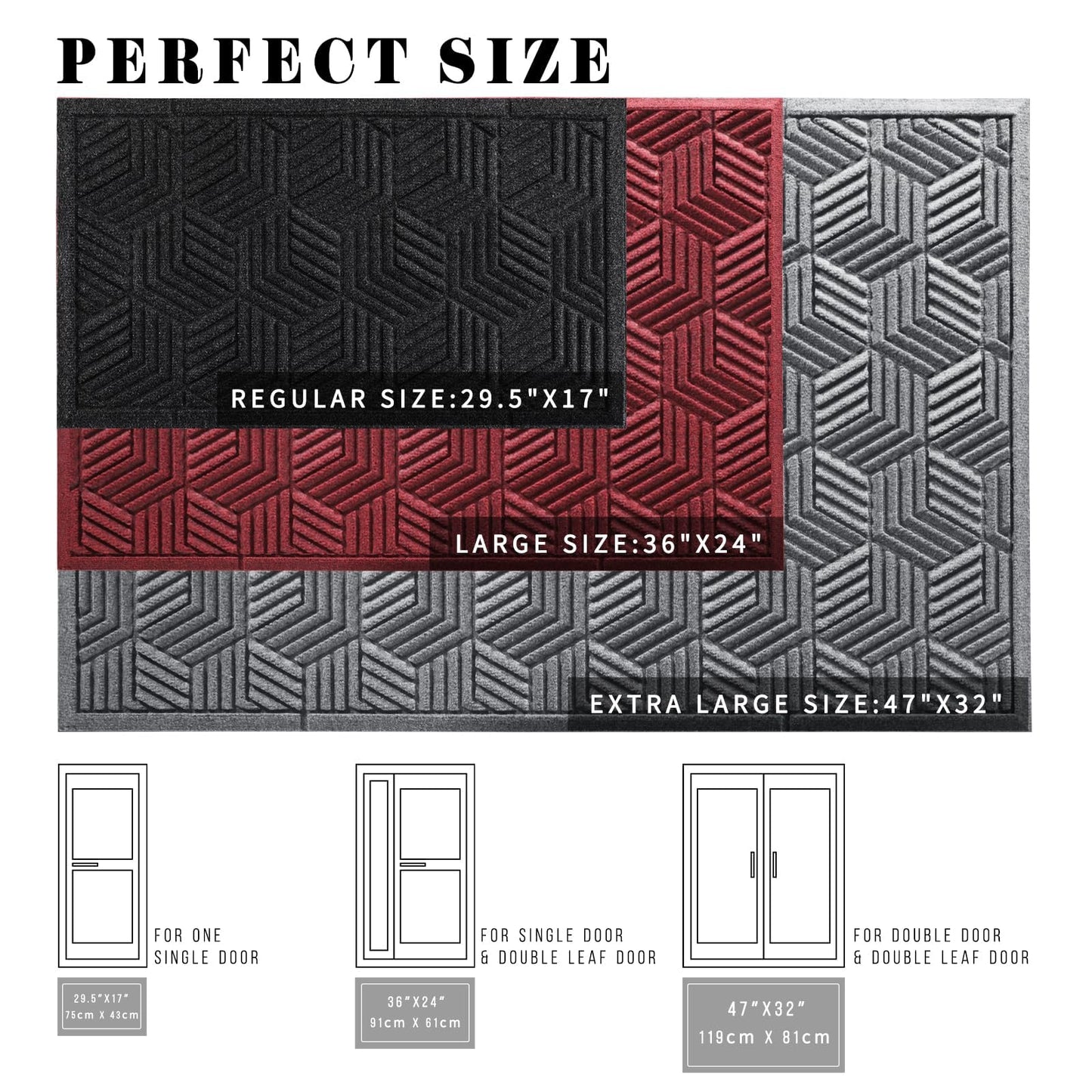 Yimobra Large Door Mat 47x32, All-Season Waterproof Outdoor Mats for Front Door Entrance with Drainage Holes, Heavy Duty Non-Slip Doormat for Garage Patio Entryway Indoor, Black Gray