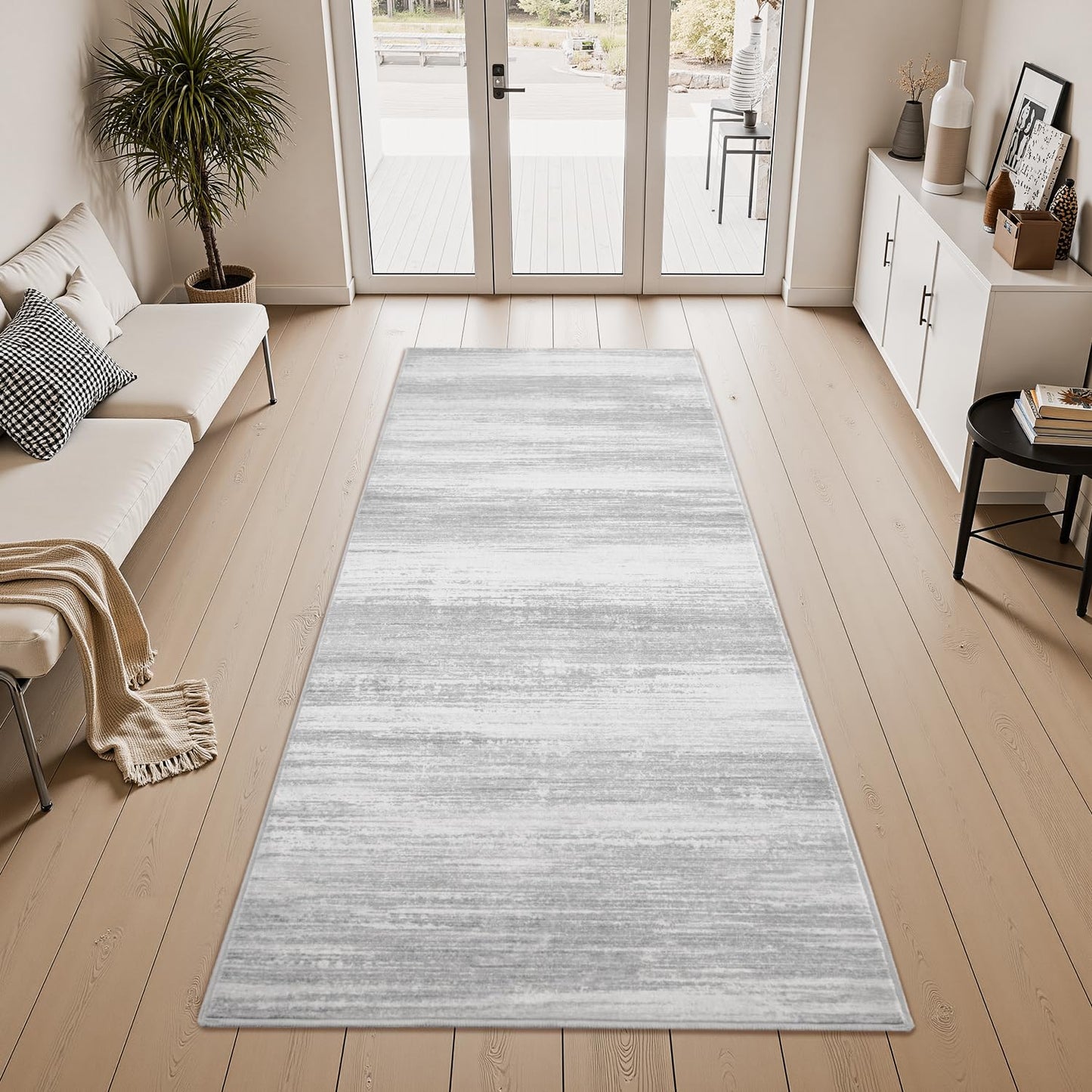 PADOOR Modern Abstract Runner Rug - 2x6 Washable Hallway Rugs, Ultra Soft Non-Slip Low Pile Floor Rugs for Hallway Entryway Kitchen Bedroom Bedside Laundry Room Grey