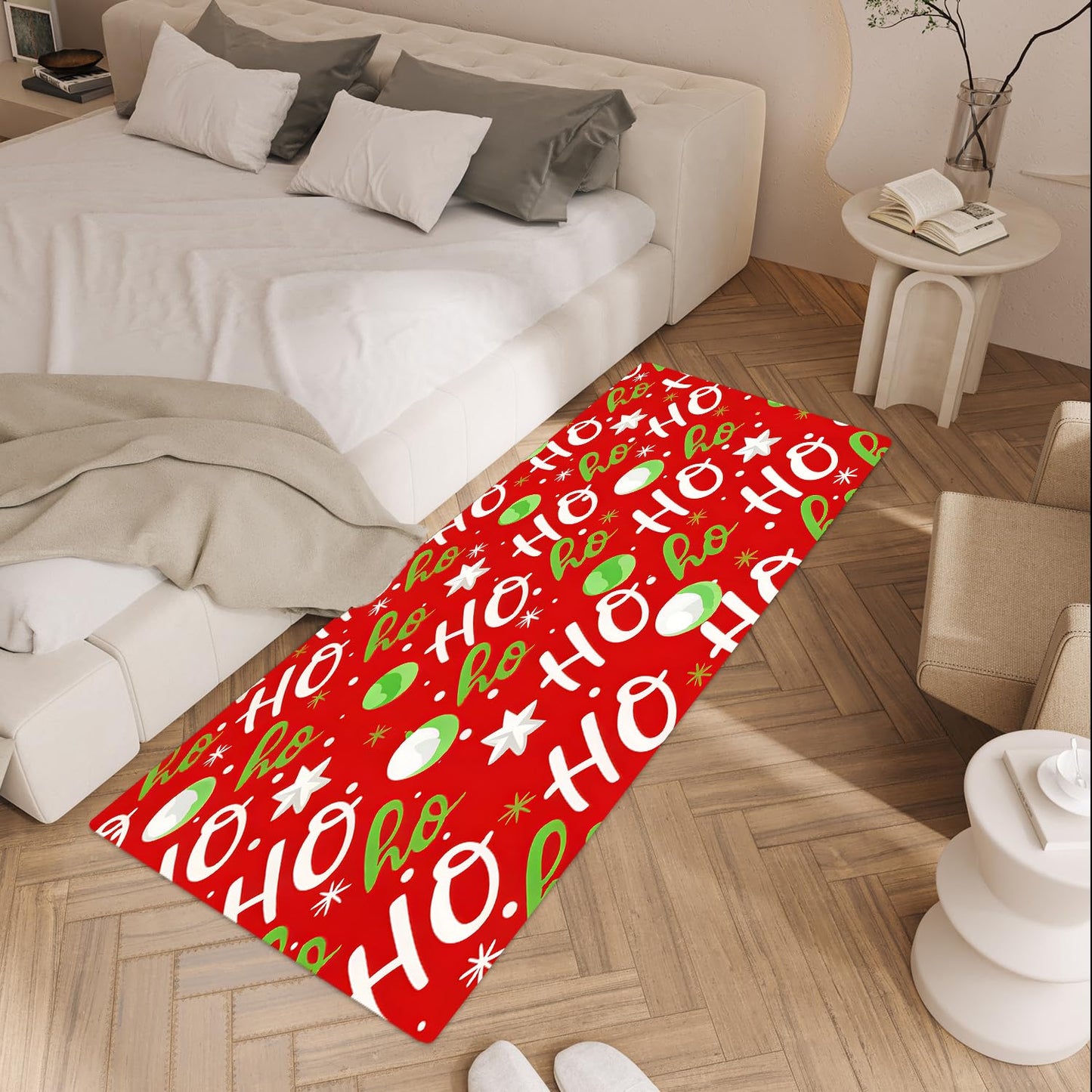 ANNA QUEEN Christmas HO HO HO Laundry Room Rug Runner 20x47 Inch -Waterproof Non-Slip Floor Mat for Front Load Washer Dryer,Festive Santa Decor,Machine Washable