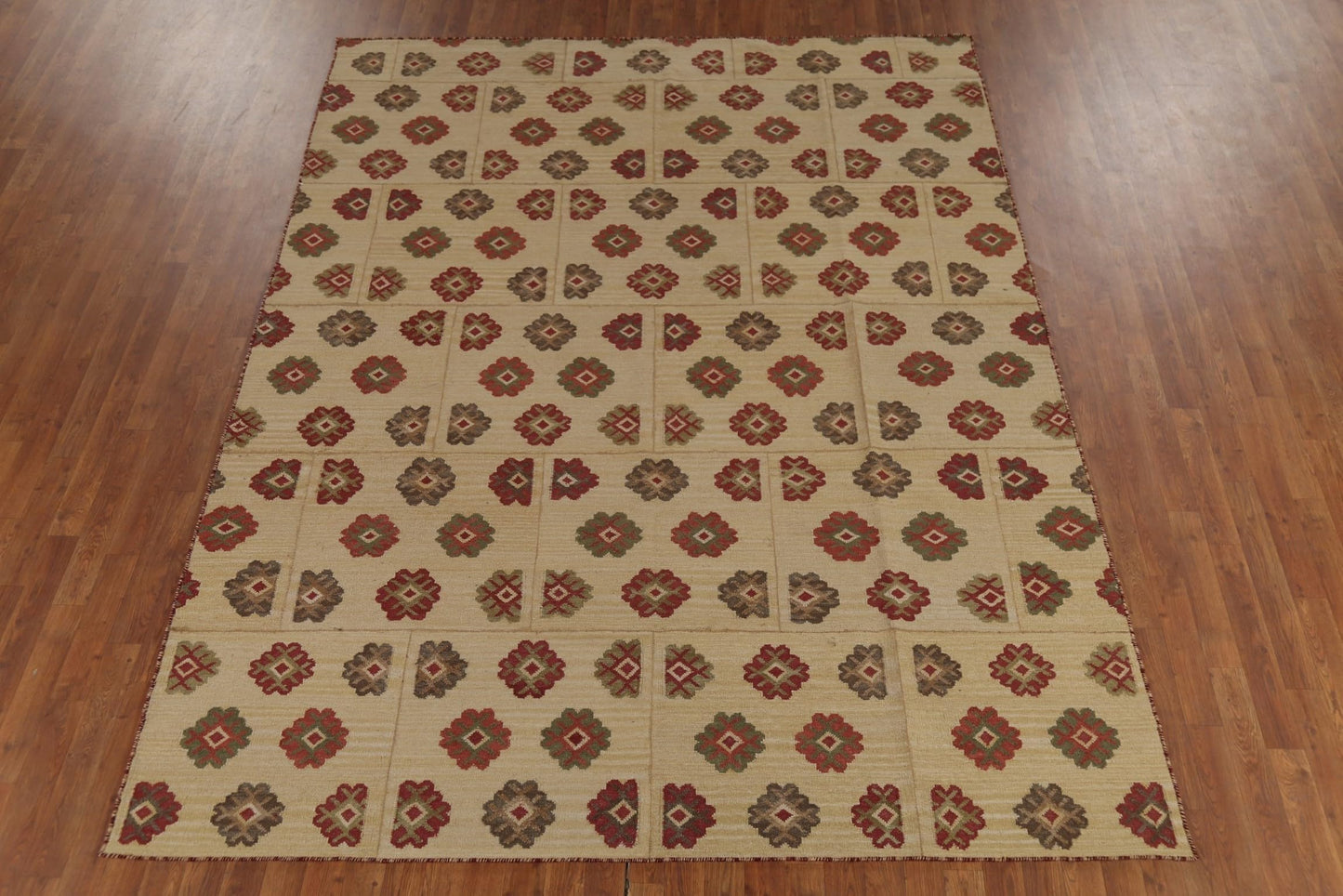 Rug Source Southwestern Style Collection 8x10 Kilim Area Rug, Flatweave/Hand-Woven Beige & Ivories Geometric/All-Over Rug, Oriental Wool Carpet for Bedroom, Living Room, and Dining Room