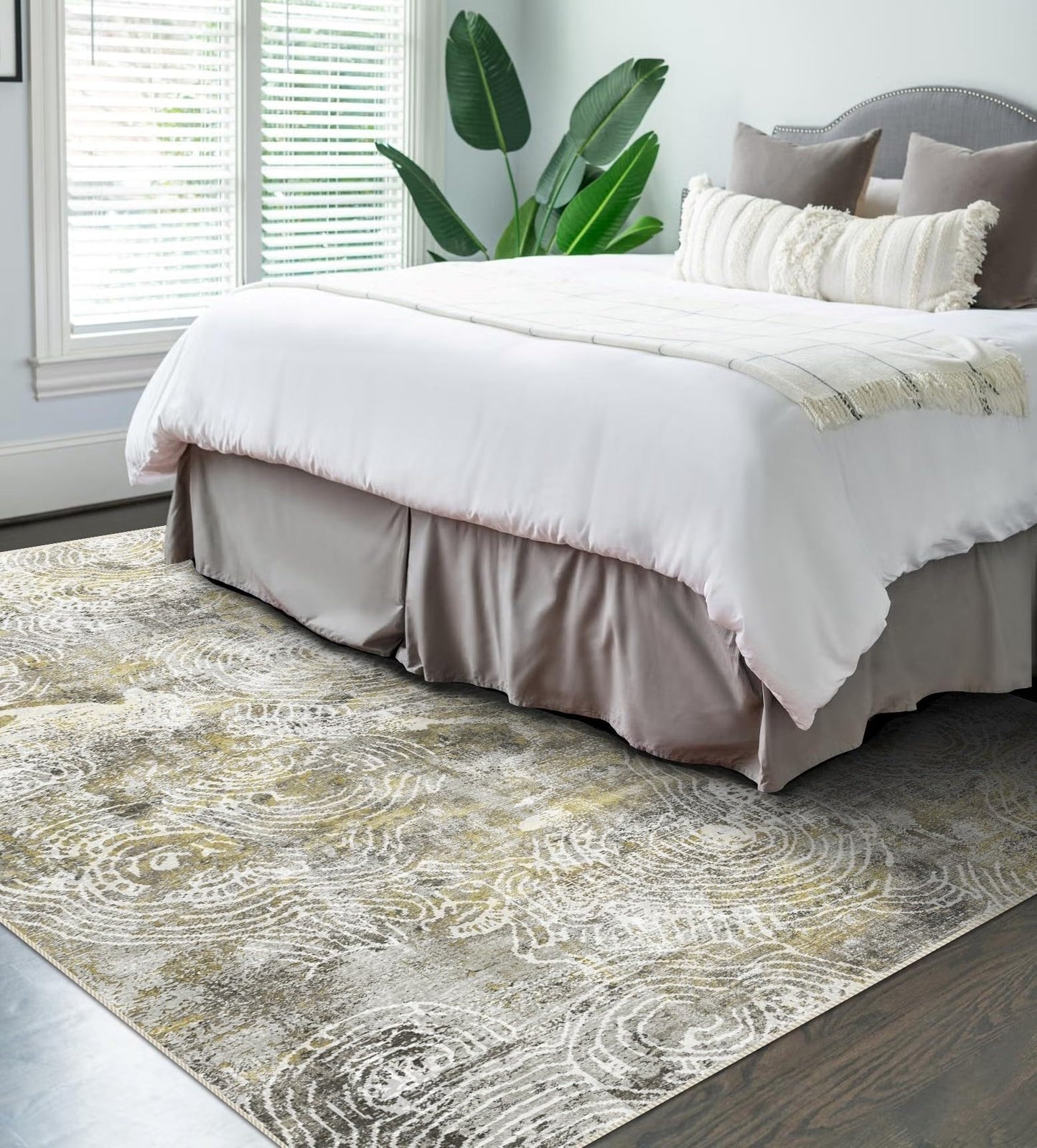 6x9 Area Rug, Ultra-Soft Washable Rug for Living Room, Dinner Room, Bedroom, Non-Slip Modern Abstract Rug, Indoor Carpet Large Area Rug, Mustard
