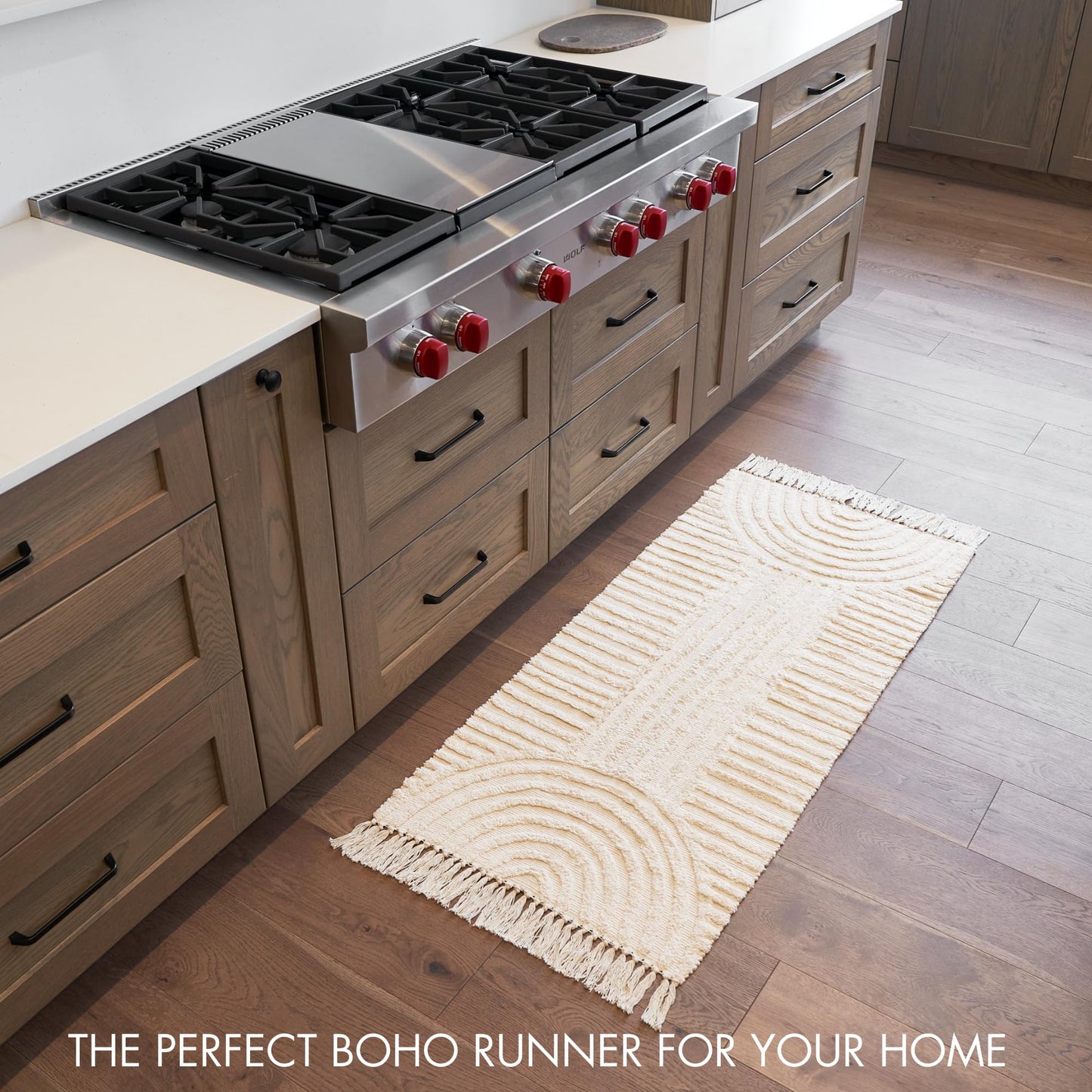 KIBAGA Boho Bathroom Rug with Tassels - Soft, Washable, Non-Slip Cotton Mat - Perfect 2x4.3 ft. Size to Enhance Modern Home Decor