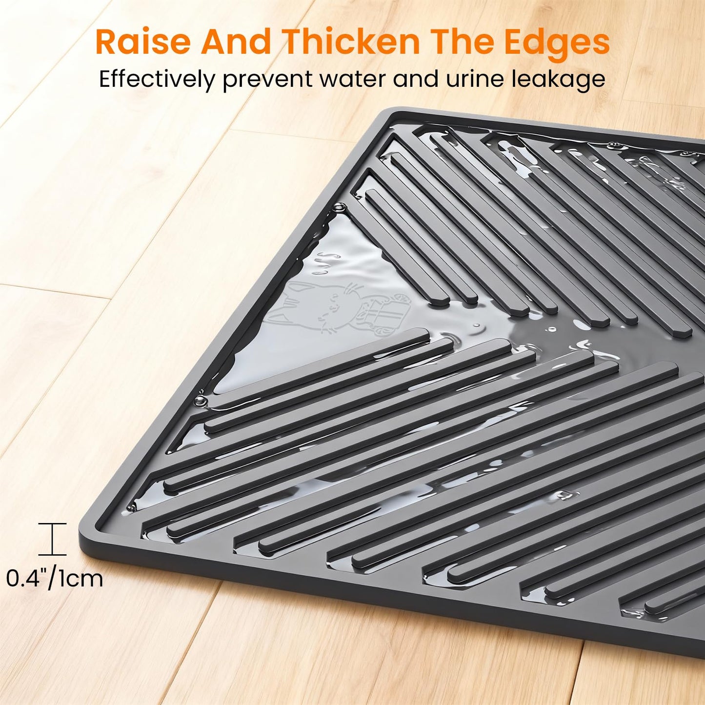 Barkitty Cat Litter Mat, Large 34" x 22" Litter Trapping Mat, Silicone Litter Mat for Litter Box, Waterproof Foldable & Easy Clean, Scatter Control, Soft on Paws, Gray