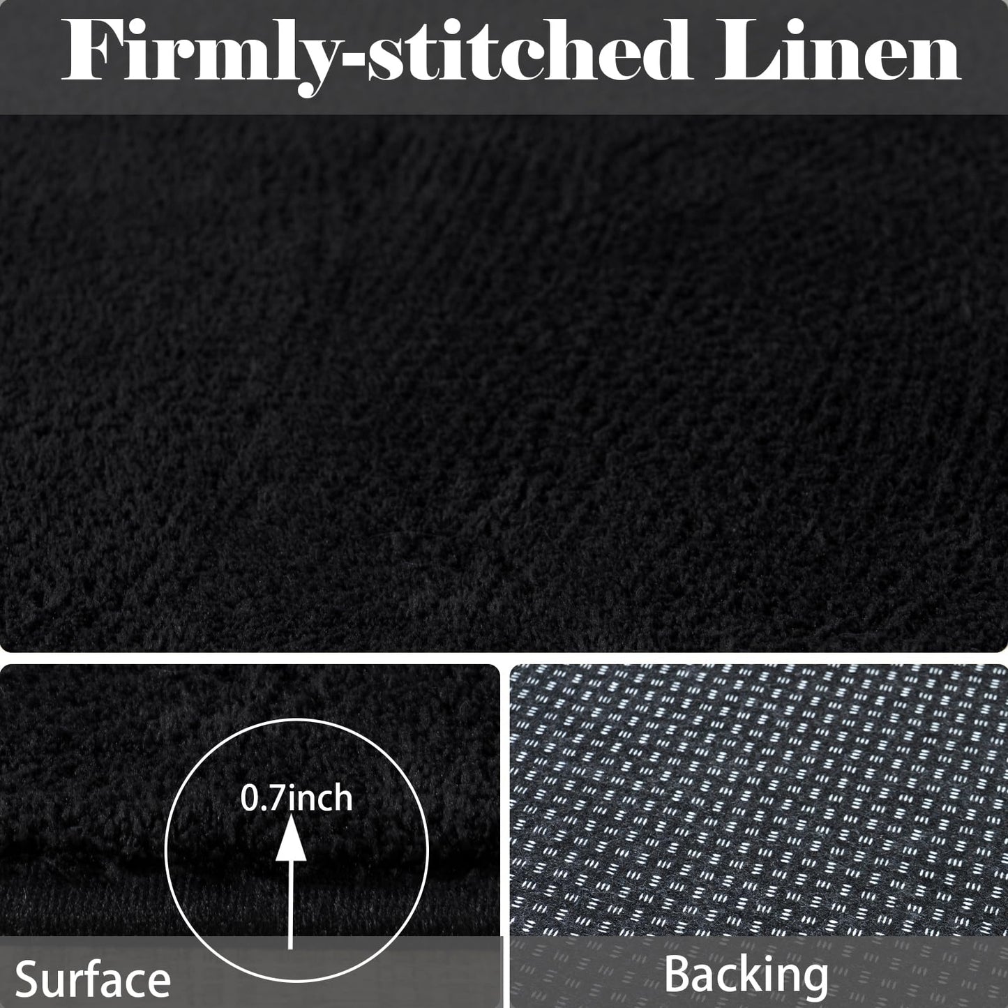 QDUIDU Large Area Rugs for Bedroom Living Room - 6x9 Feet Ultra Soft Black Rug Thickened with Memory-Foam, Solid Modern Minimalist Carpets for Home Decor, Non-Slip and Comfy Nursery Room Rugs