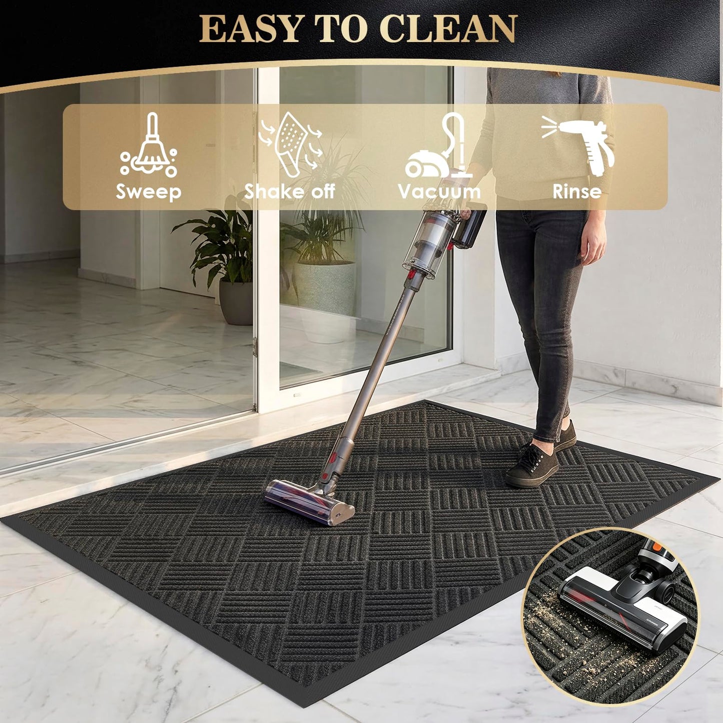 HEAUIK 3'x5' Commercial Floor Mat for Front Door Entryway,Indoor Outdoor Mats Doormat,Heavy Duty Mat for Home&High-Traffic Areas,Low Profile Large Industrial Grade Mats,Non-Slip Backing,Diamond Black