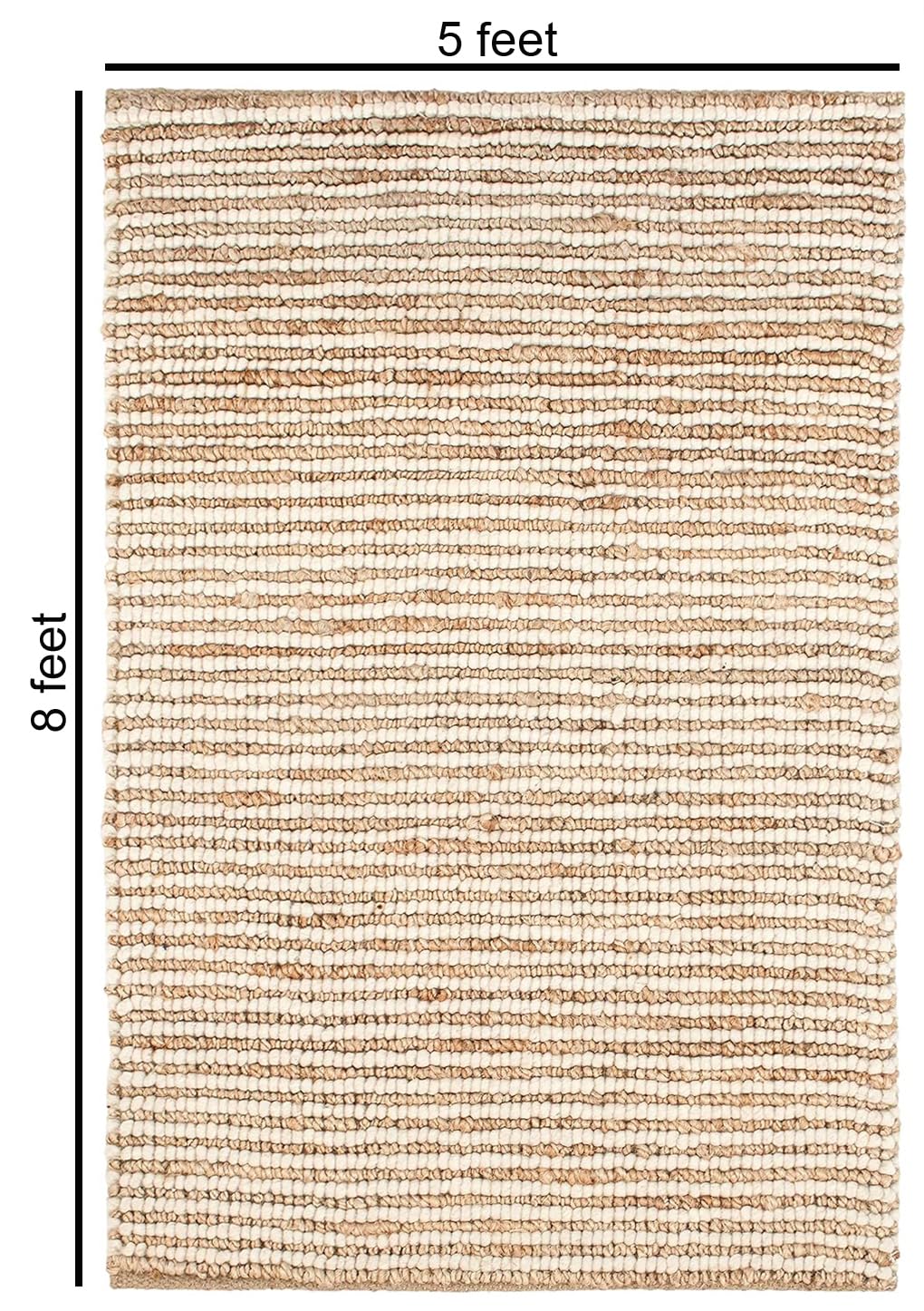 FRELISH DECOR Area Rug 5x8 feet - Premium Wool and Jute Blend Handwoven Rugs - Natural Fiber Chunky Stripe Rugs for Living Room, Bedroom, Hallways, Dining Area: Natural Ivory