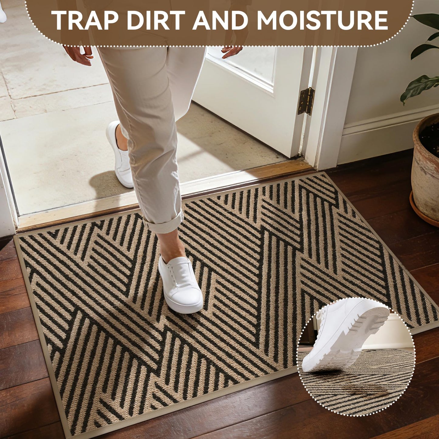 QiCaiJia Door Mat Indoor Outside Entrance 36"x59", Low-Profile Non Slip Outdoor Inside Doormat Entryway Mat, Dirt Resistant Absorbent Front Porch Welcome Entry Mats, Washable Easy Clean, Brown