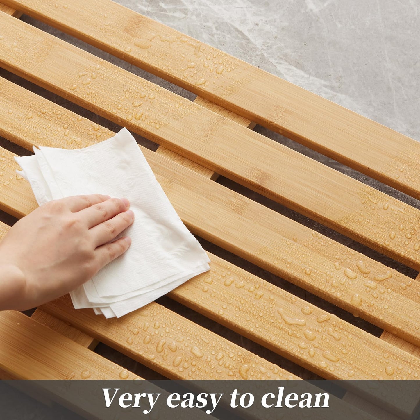 Bamboo Bath Mat for Shower with Non-Slip Rubber,Bathtub Mat,Floor Mat,Shower Mat for Indoor,Outdoor,Spa, Sauna, Pool (Natural, 25.5 * 17 * 1.4 inches)