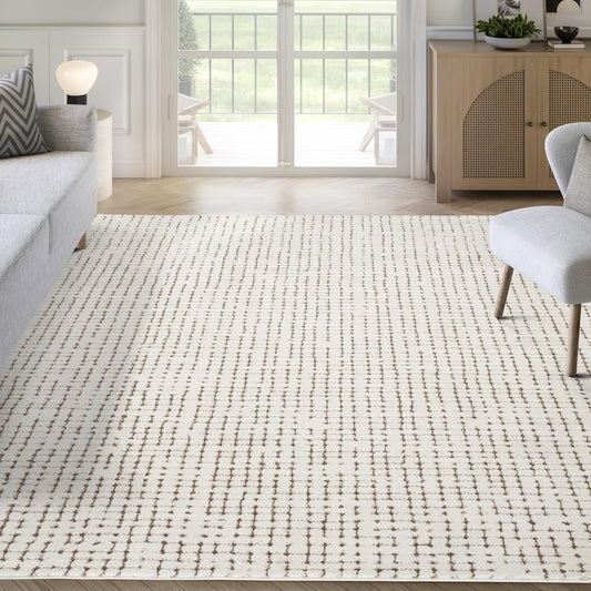 Abani Cream/Brown Area Rug – 5' x 8' – Oliver Collection – Crosshatch Pattern – Non-Shedding, Easy to Clean – Durable for Living Room, Bedroom, or Office, Pet & Child Friendly