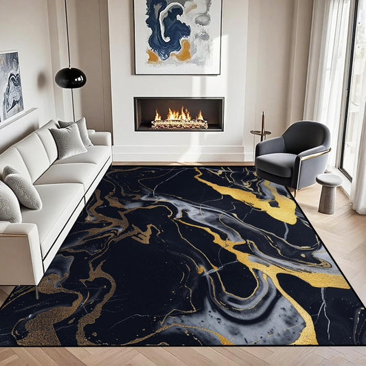VTKON 5' x 7' Marble Area Rug for Living Room Bedroom Dining Room Black Gold Marble Rug Marble-Patterned Carpet Marbled Throw Rug for Kids Adults Washable Floor Mat Non-Slip Carpet Game Room Decor