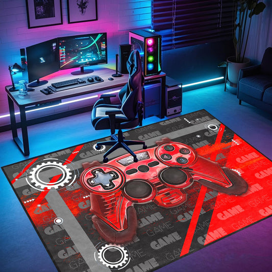 Gamer Teen Area Rug Floor Rugs for Boys 3D Gamepad Red Medium Carpet for Bedroom Floor Mat Doormats Kids Room Gaming Rug Player Black Living Room Mat Home Decor Sofa Carpet, 3'x5'