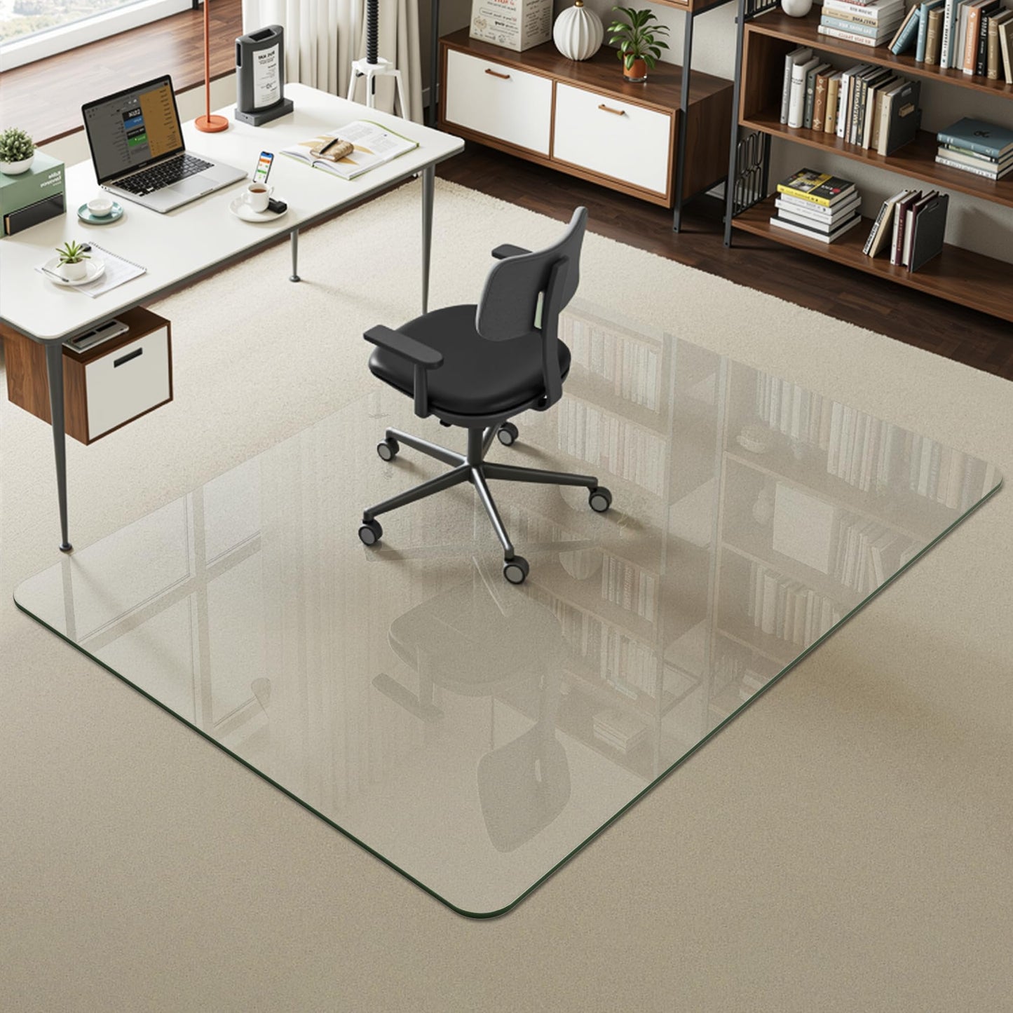 Furnbar 45" x 60" Office Chair Mat for Carpet, Tempered Glass Chair Mat with Rounded Corners and Polished Edges, Desk Floor Mat for Carpet, Hardwood Floor, Office