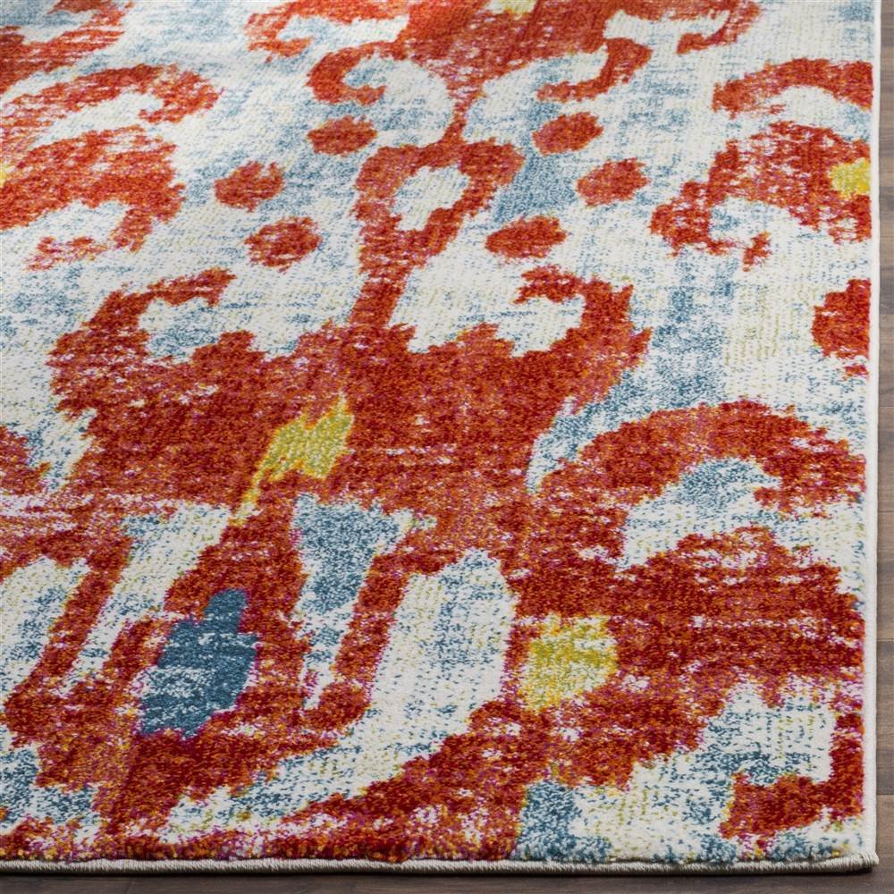 SAFAVIEH Watercolor Collection Accent Rug - 4' x 6', Brick & Light Blue, Modern Boho Design, Non-Shedding & Easy Care, Ideal for High Traffic Areas in Entryway, Living Room, Bedroom (WTC622L)
