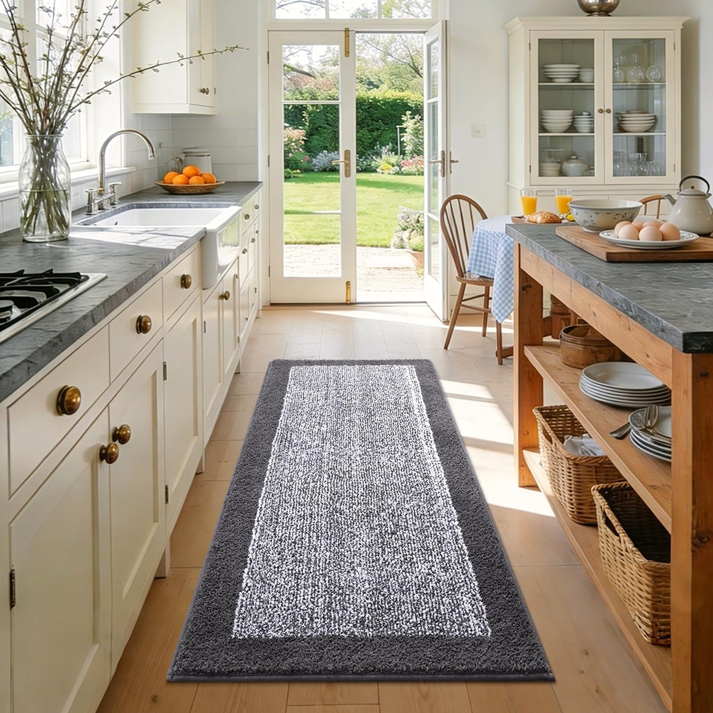 simpWalnut Long 2x4 Ft (48''x24'') Runner Rug for Bathroom,Non Slip Washable Large Kitchen Rugs Bath Rugs, Soft Absorbent Quick Dry Bath Mats for Shower, Hallway,Laundry, Tub(Grey)