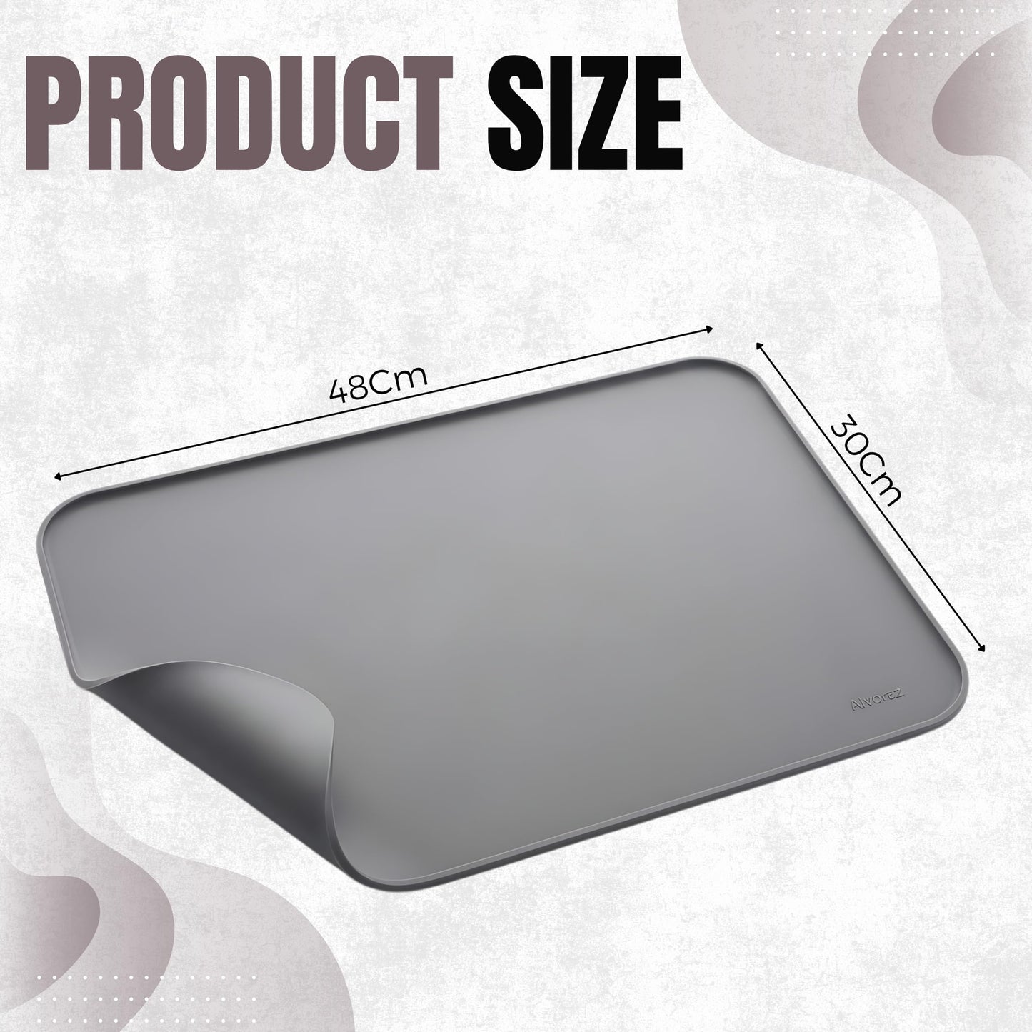 Alvoraz Silicone Pet Feeding Mat 2 Pack 19 x 12 Inch Waterproof Dog & Cat Food Mat with Raised Edge, Non Slip BPA Free Dog Bowl Mat for Food and Water Bowls, Spill Proof Floor Protector (Grey)