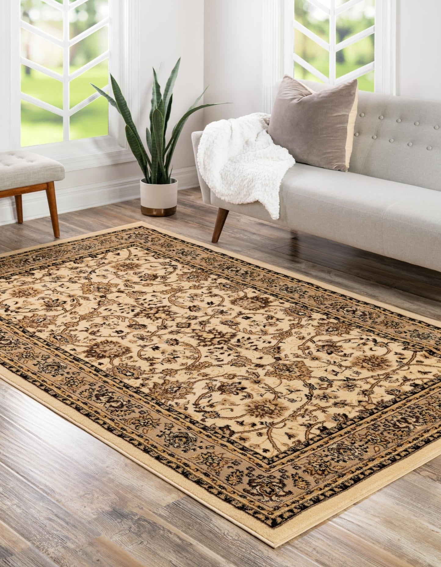 Unique Loom Sialk Hill Collection Area Rug - Washington (9' 10" x 14' 1" Rectangle, Ivory/ Beige)
