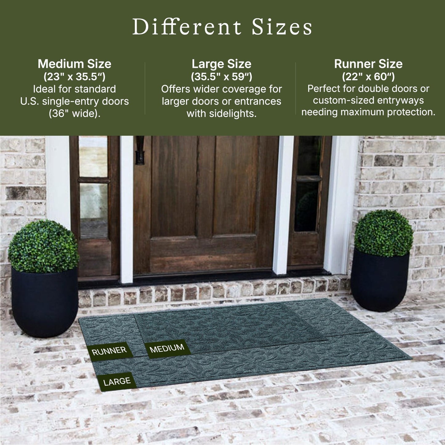 WaterHog Phoenix Front Door Mat Indoor Outdoor Entrance, Absorbent All-Weather Doormat with Non-Slip Rubber Backing, Dirt & Moisture Trapper, Low Profile, Easy Clean, Made in USA, 35.5"x59" Bluestone
